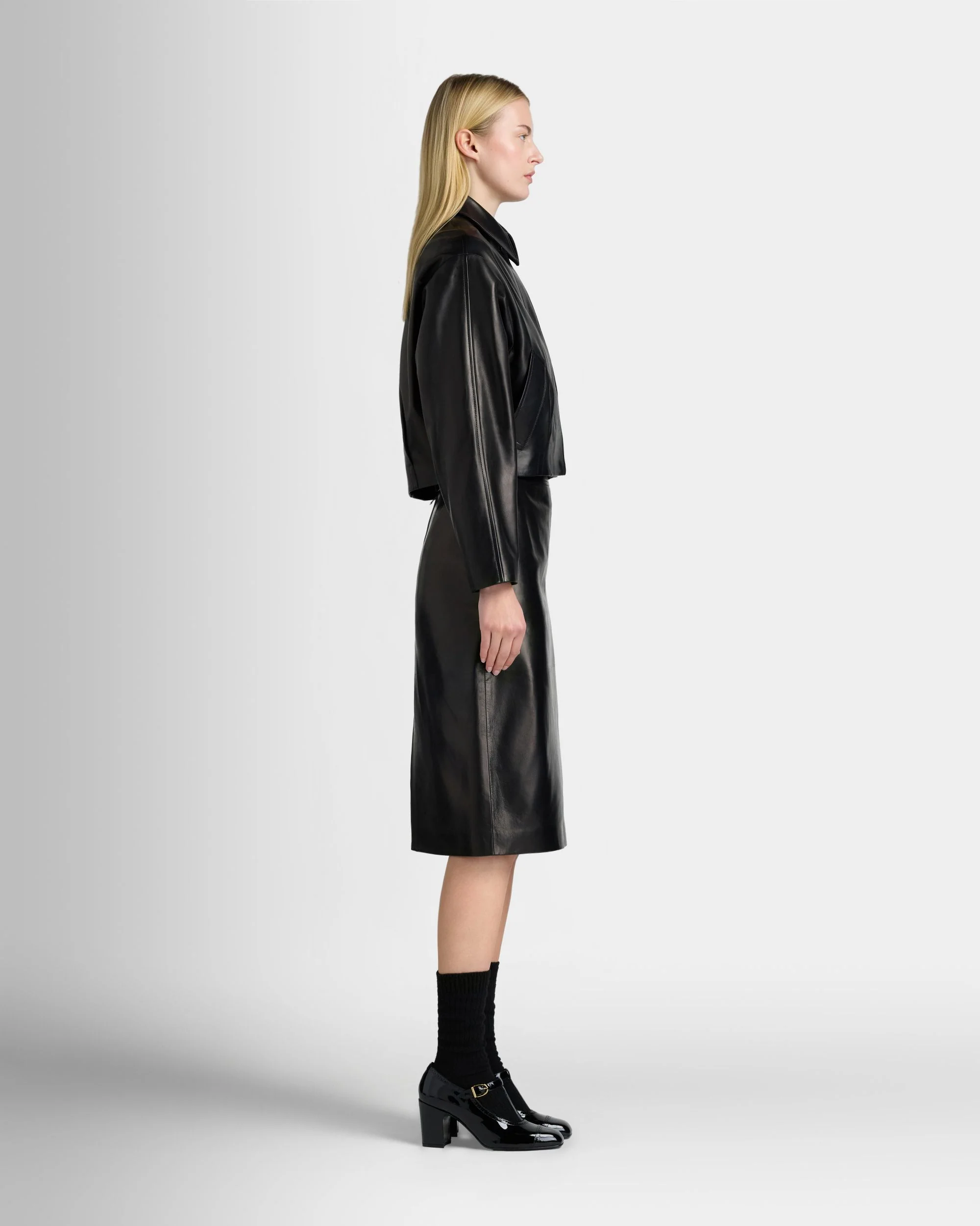 Midi Skirt in Black Leather - Image 5