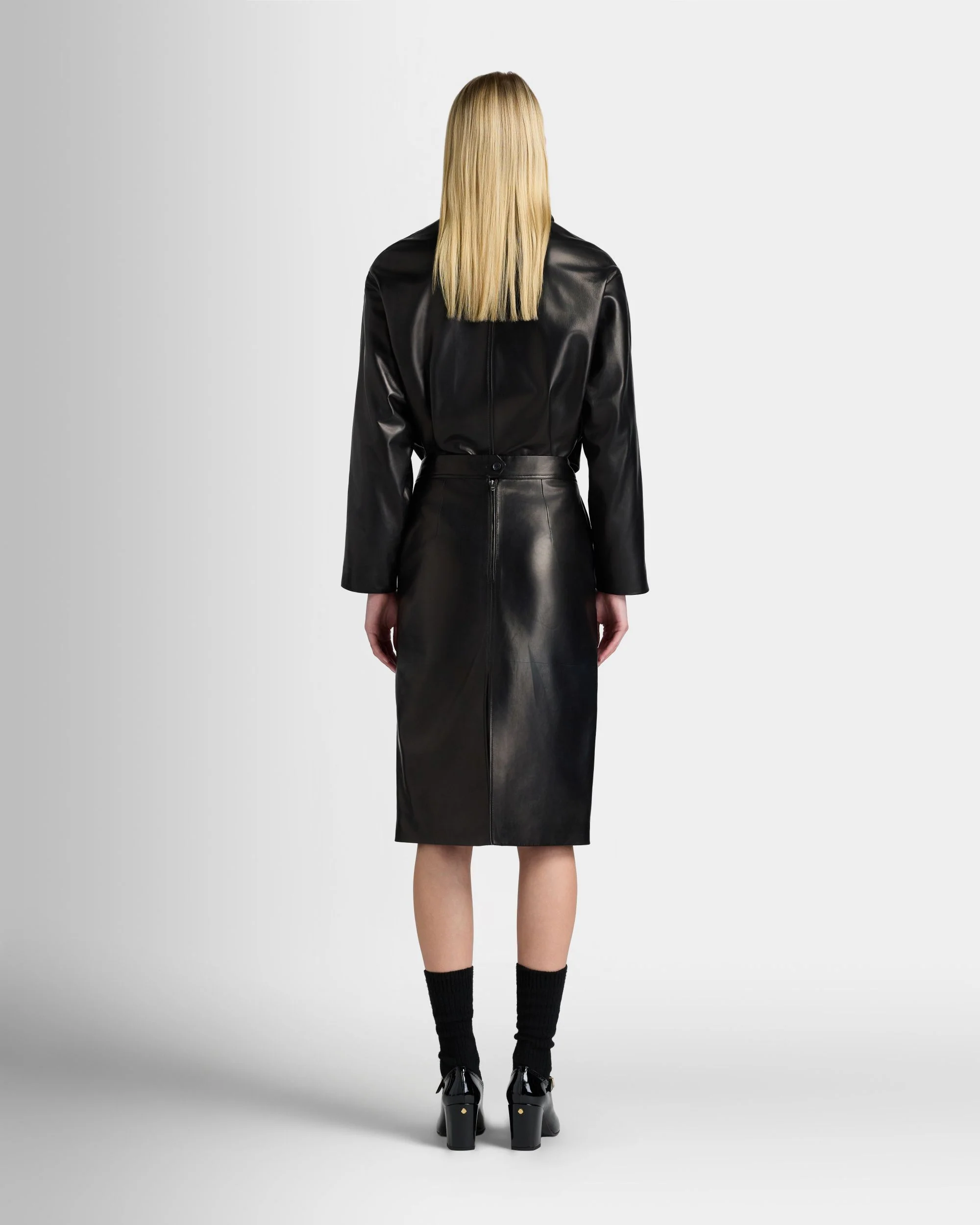 Midi Skirt in Black Leather - Image 6