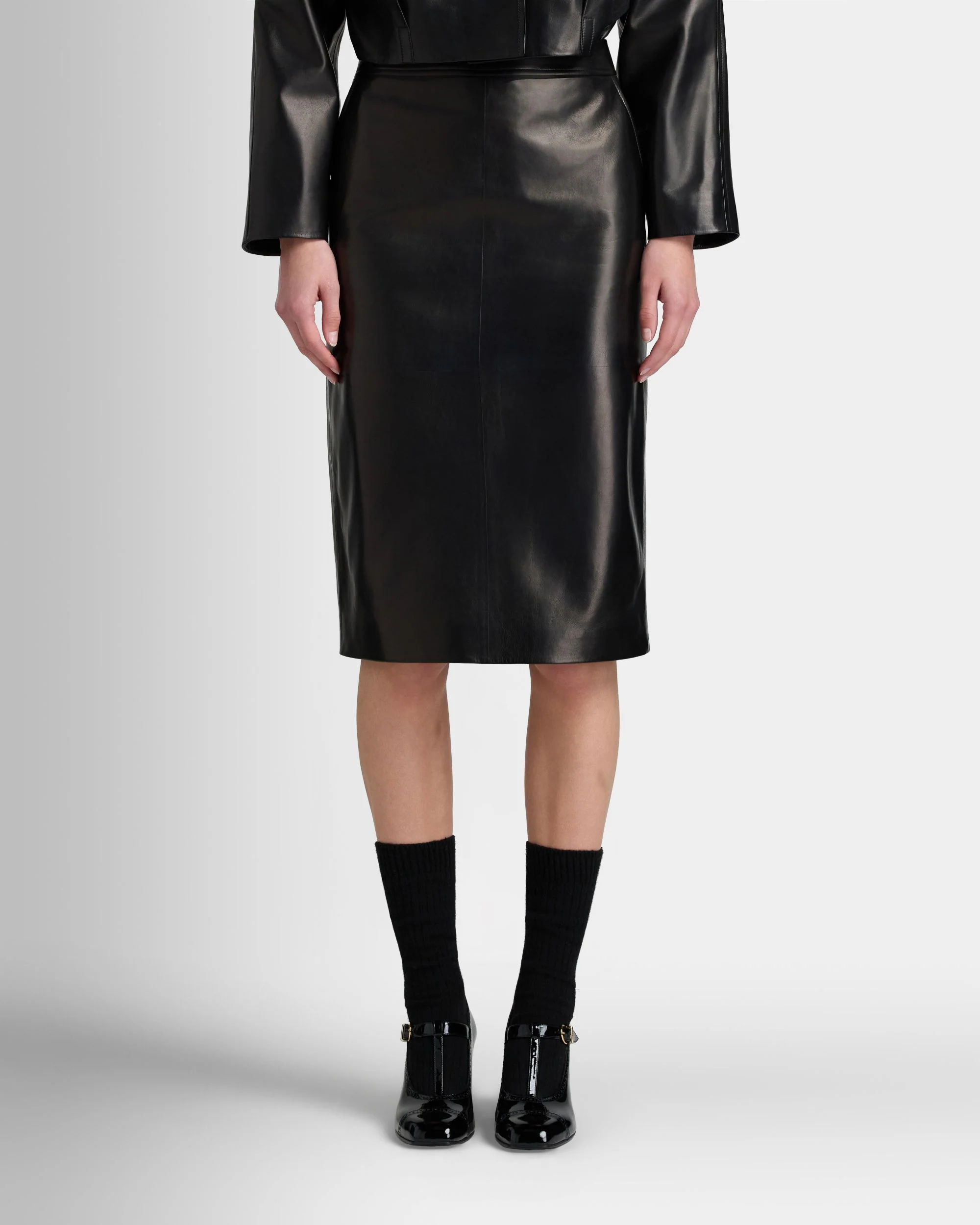 Midi Skirt in Black Leather - Image 8