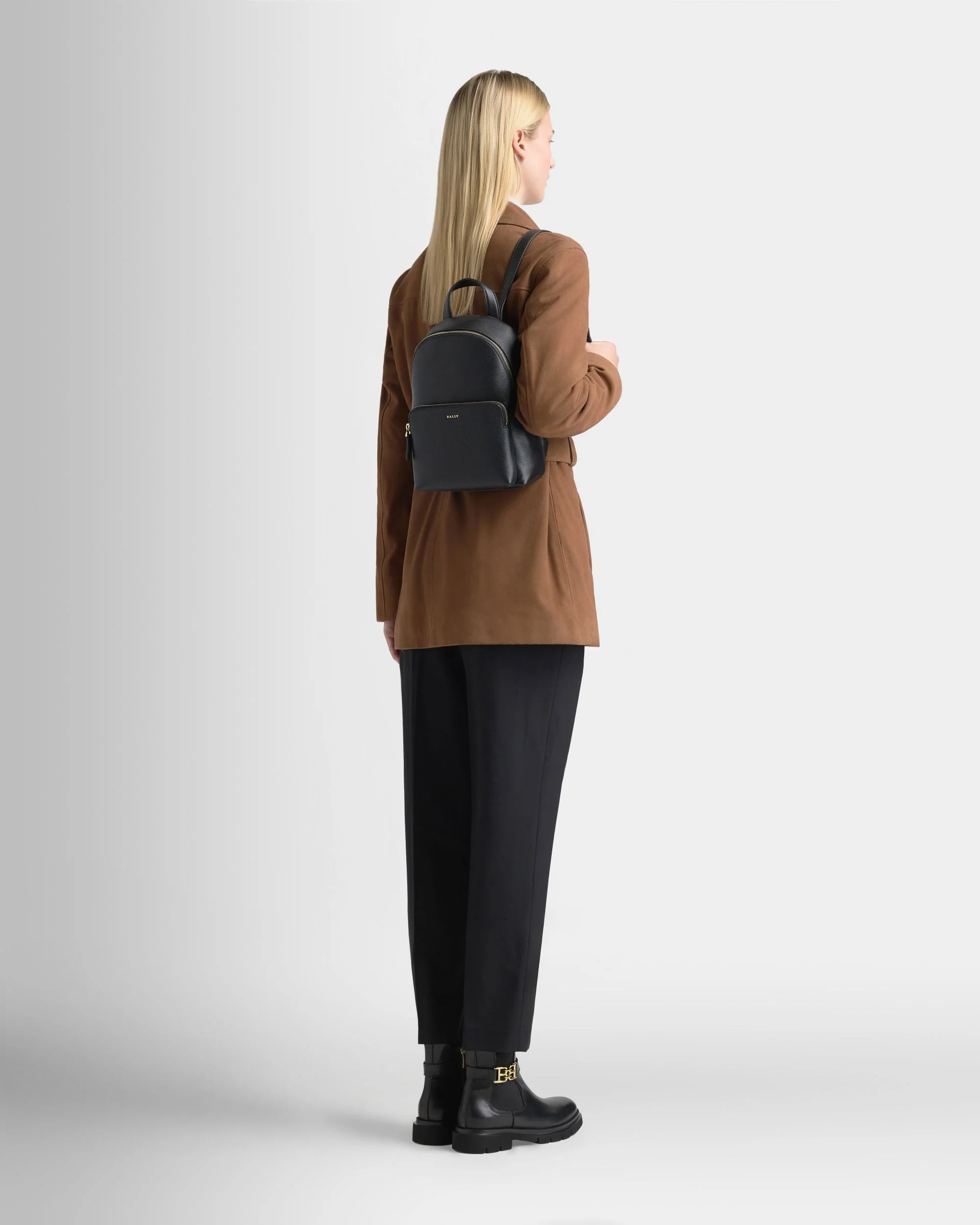 Mini Backpack in Black Grained Leather - Image 2