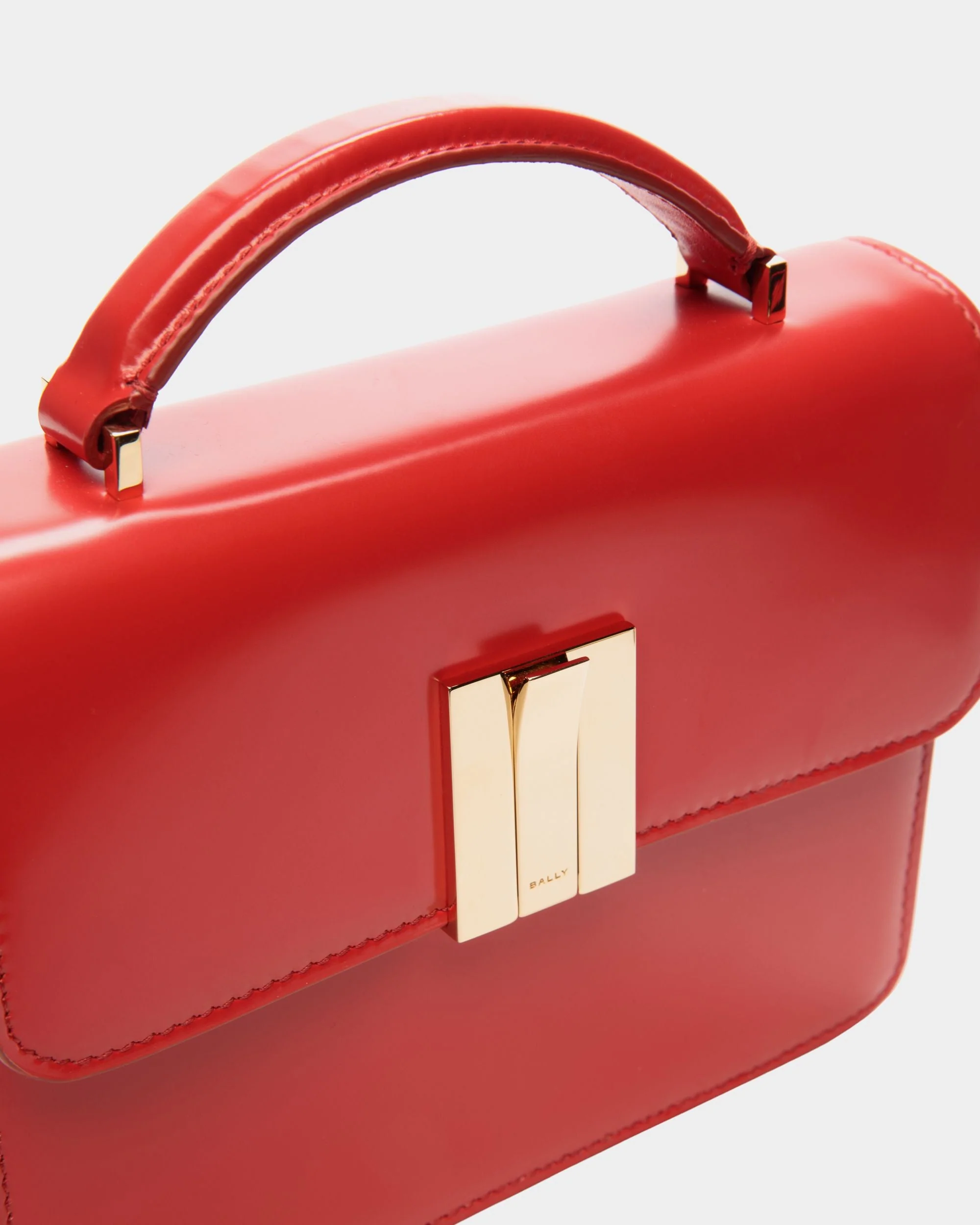 Ollam Mini Top Handle Bag in Candy Red Brushed Leather - Image 6
