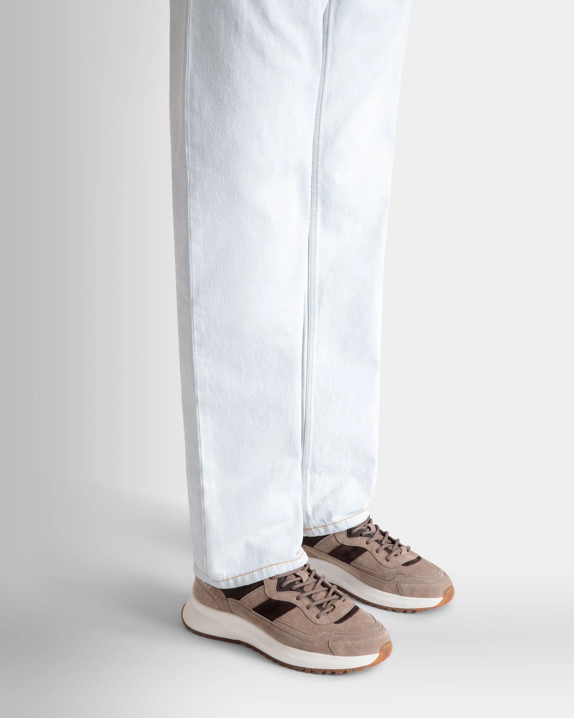 Outline Sneaker in Taupe and Ebano Suede - Image 2