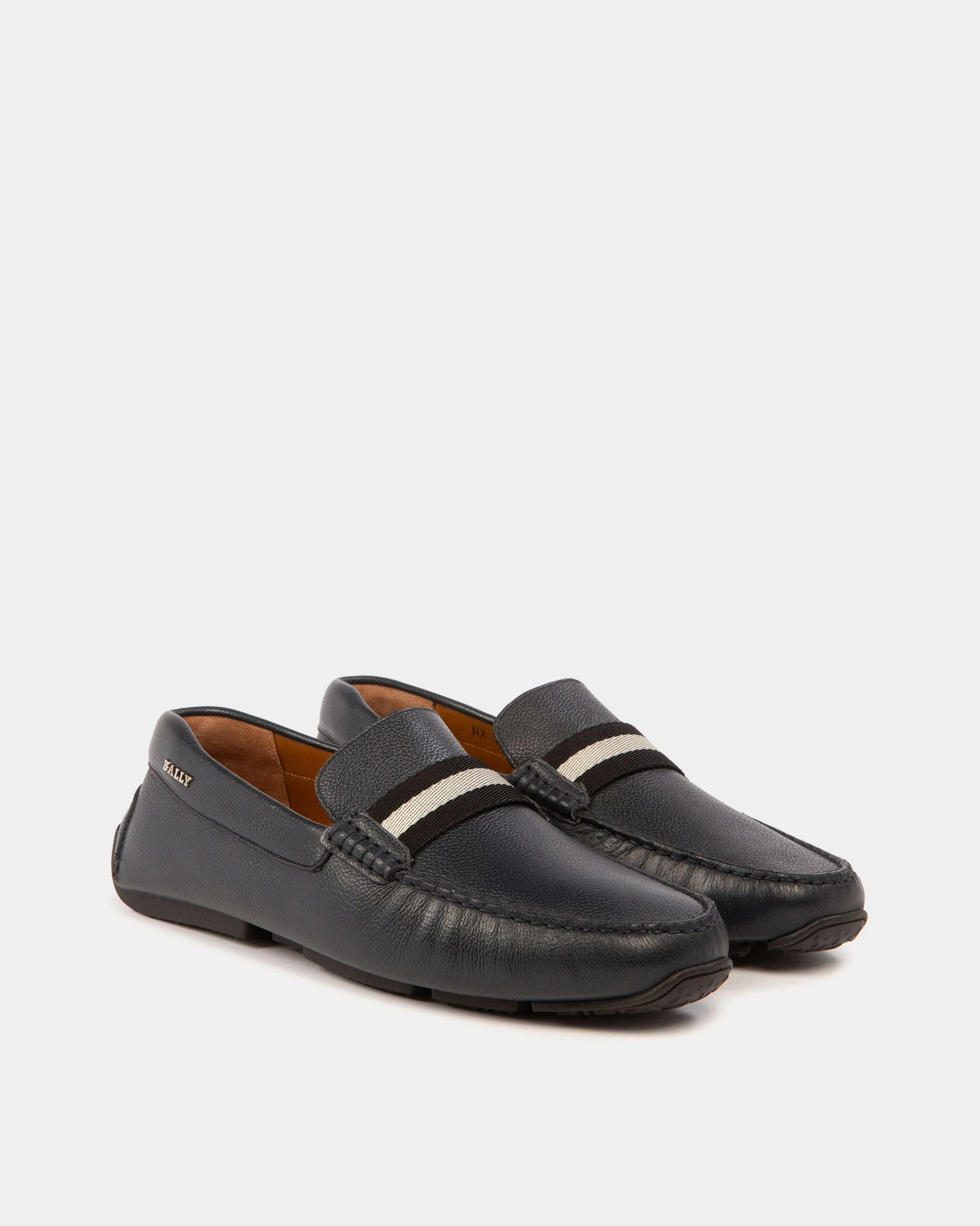 Pilot Drivers In Navy Leather And Fabric - Image 3