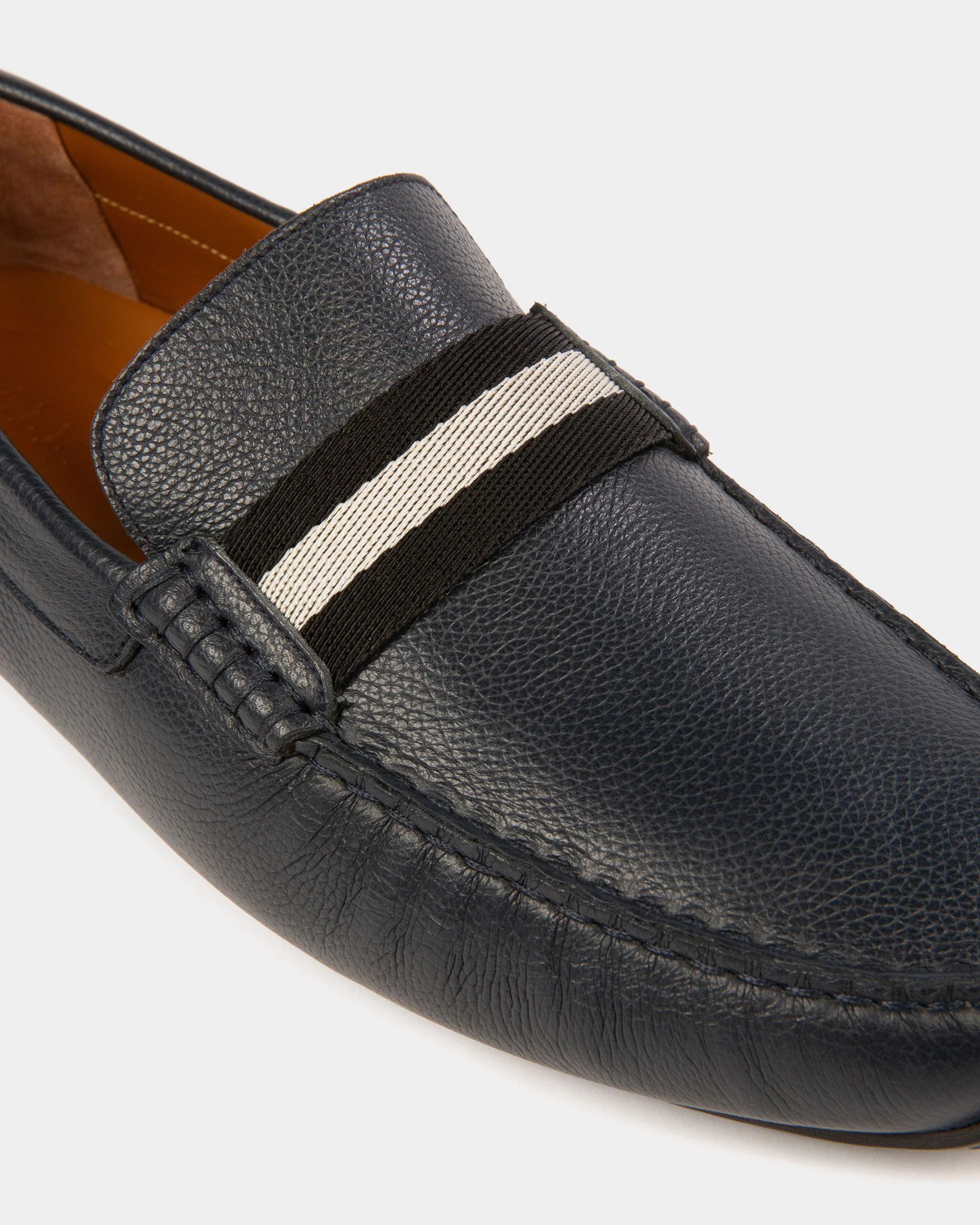 Pilot Drivers In Navy Leather And Fabric - Image 5