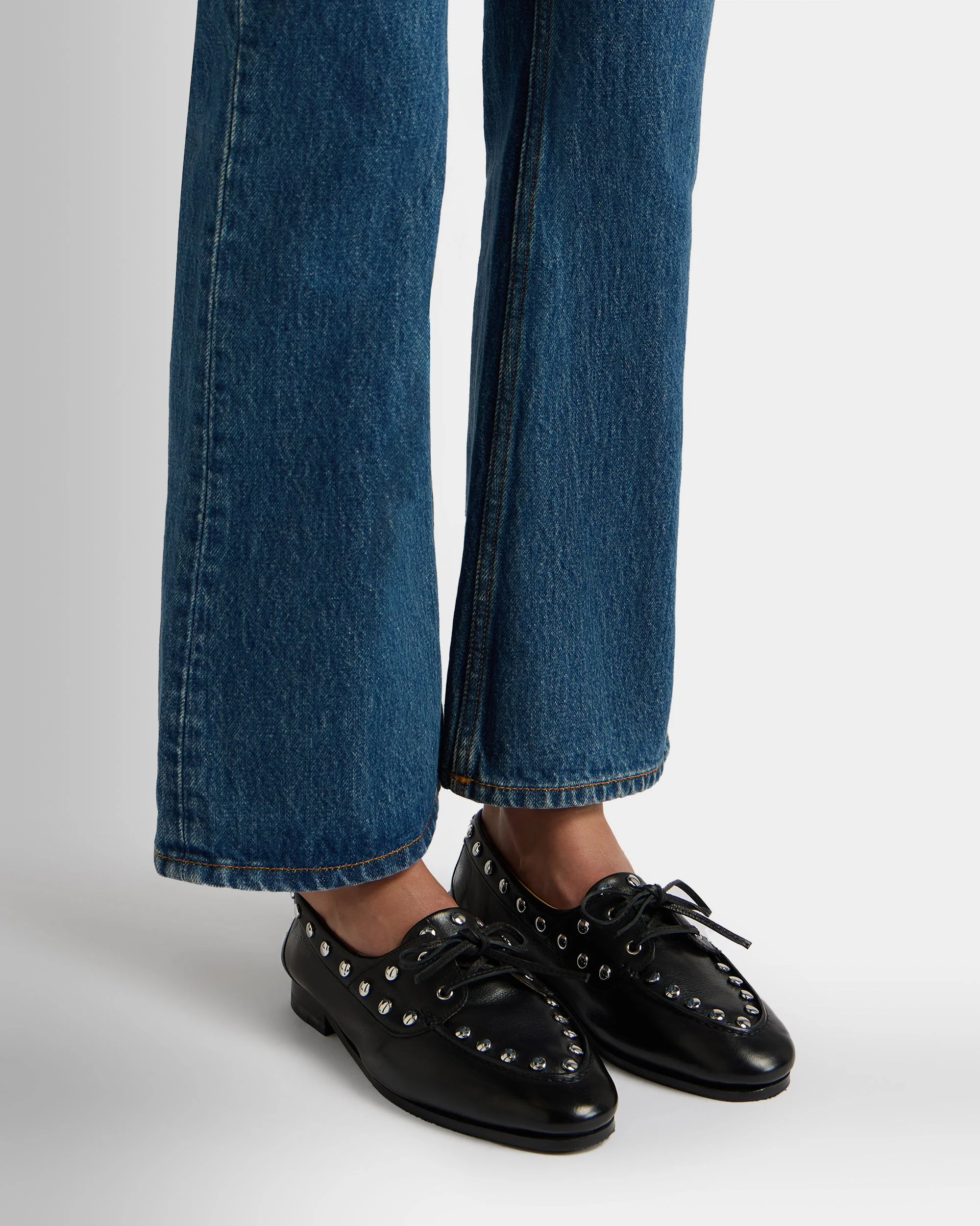 Plume Moccasin in Black Leather with Studs - Image 2