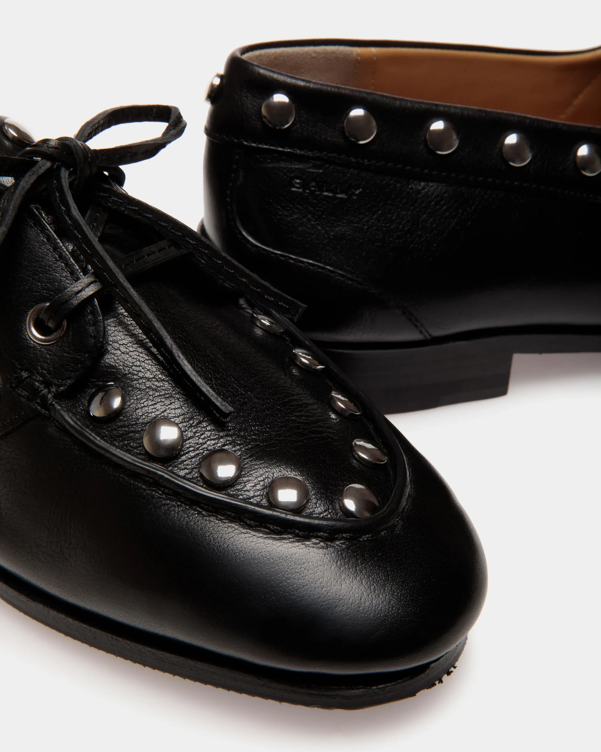 Plume Moccasin in Black Leather with Studs - Image 7