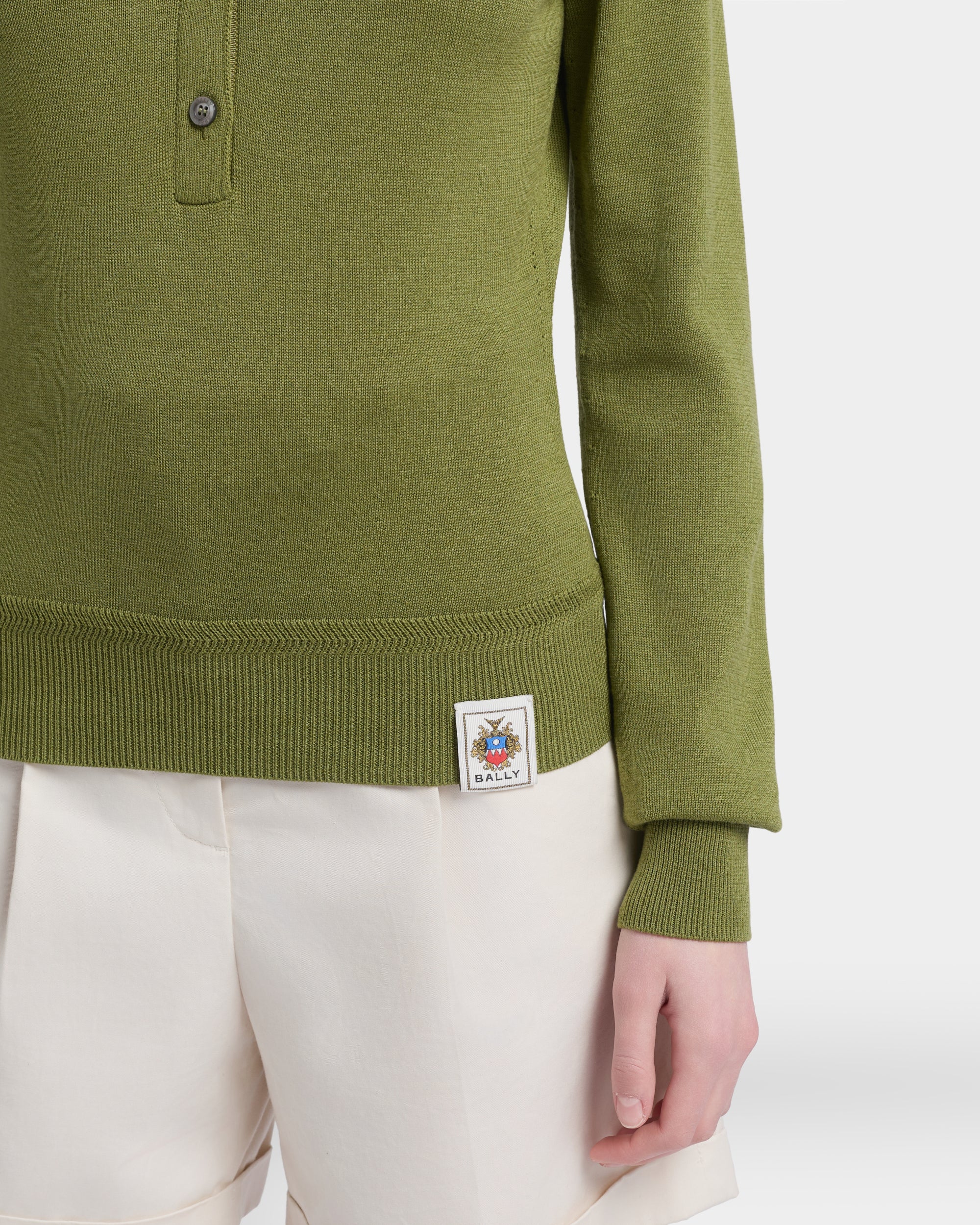 Polo Shirt in Matcha Green Cotton And Silk - Image 3