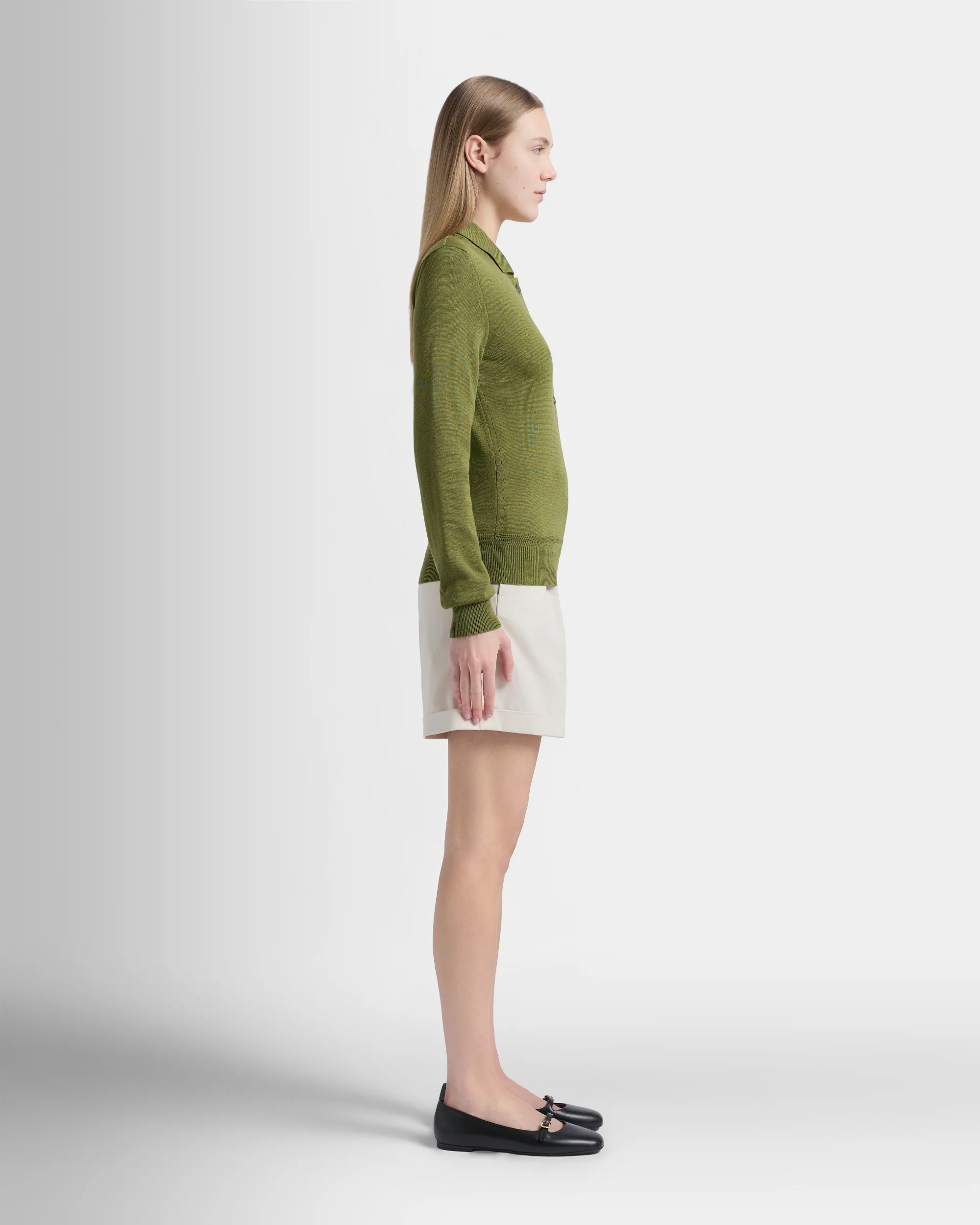 Polo Shirt in Matcha Green Cotton And Silk - Image 5