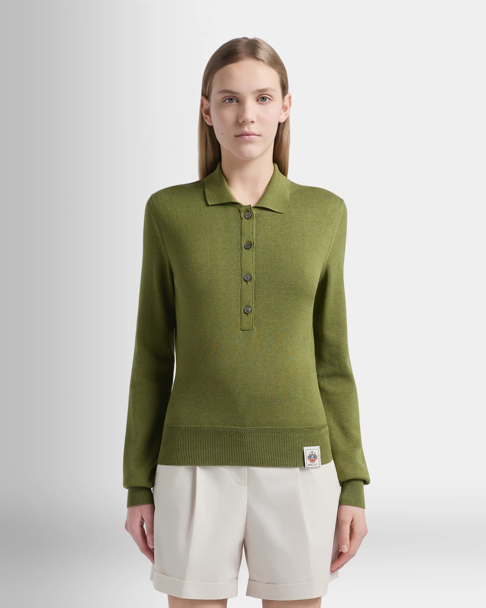 Polo Shirt in Matcha Green Cotton And Silk - Image 8