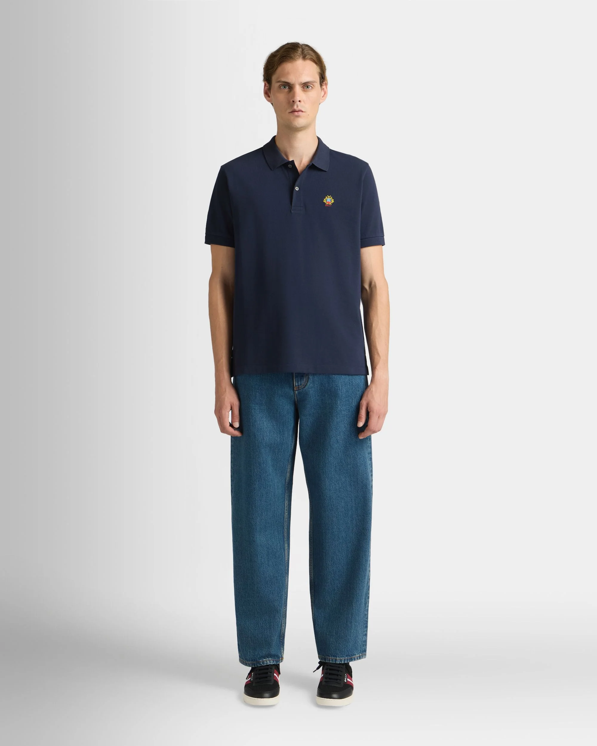 Polo Shirt in Navy Blue Cotton - Image 2