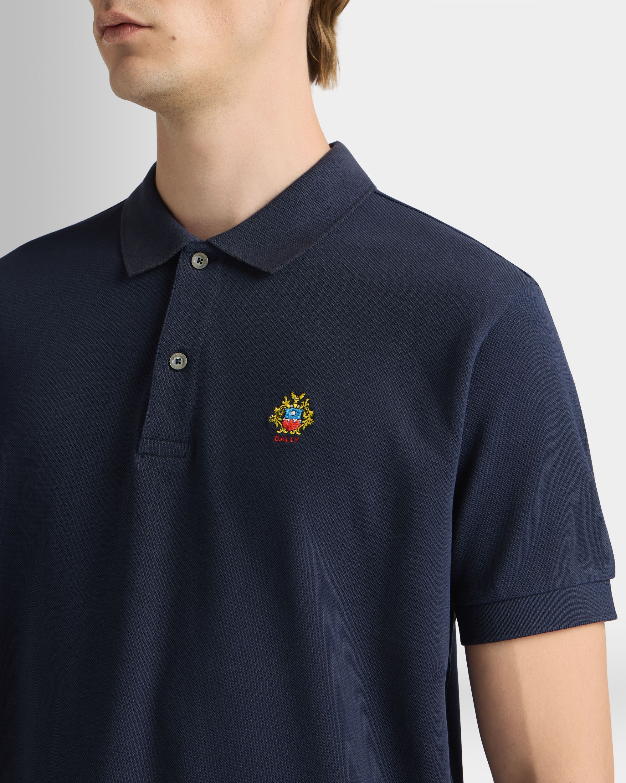 Polo Shirt in Navy Blue Cotton - Image 3