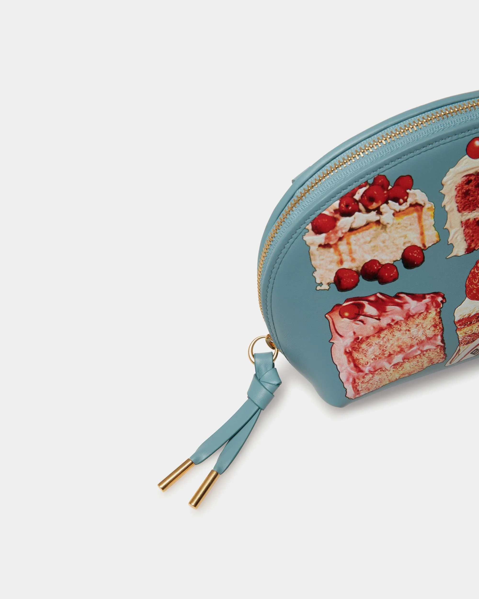 Pouch in Medium Blue Leather With a Bally Cake Print - Image 4