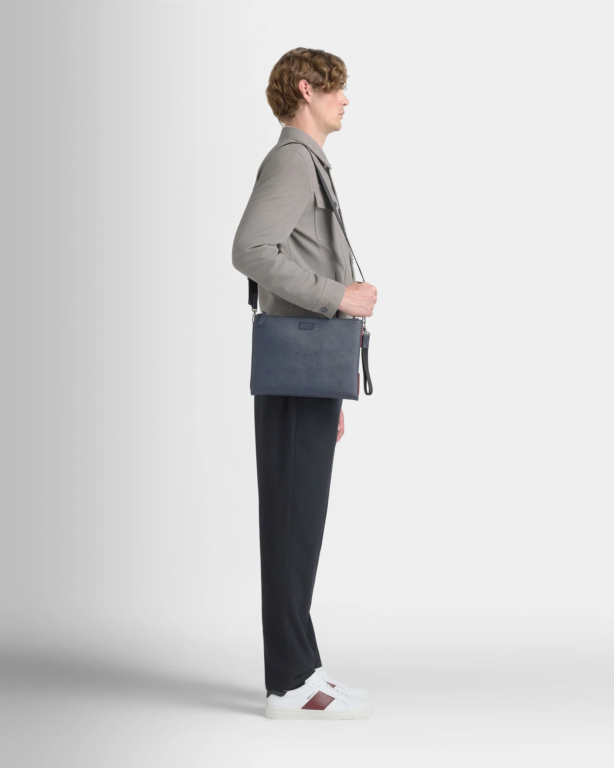 Pouch in Navy Blue Embossed Leather - Image 2