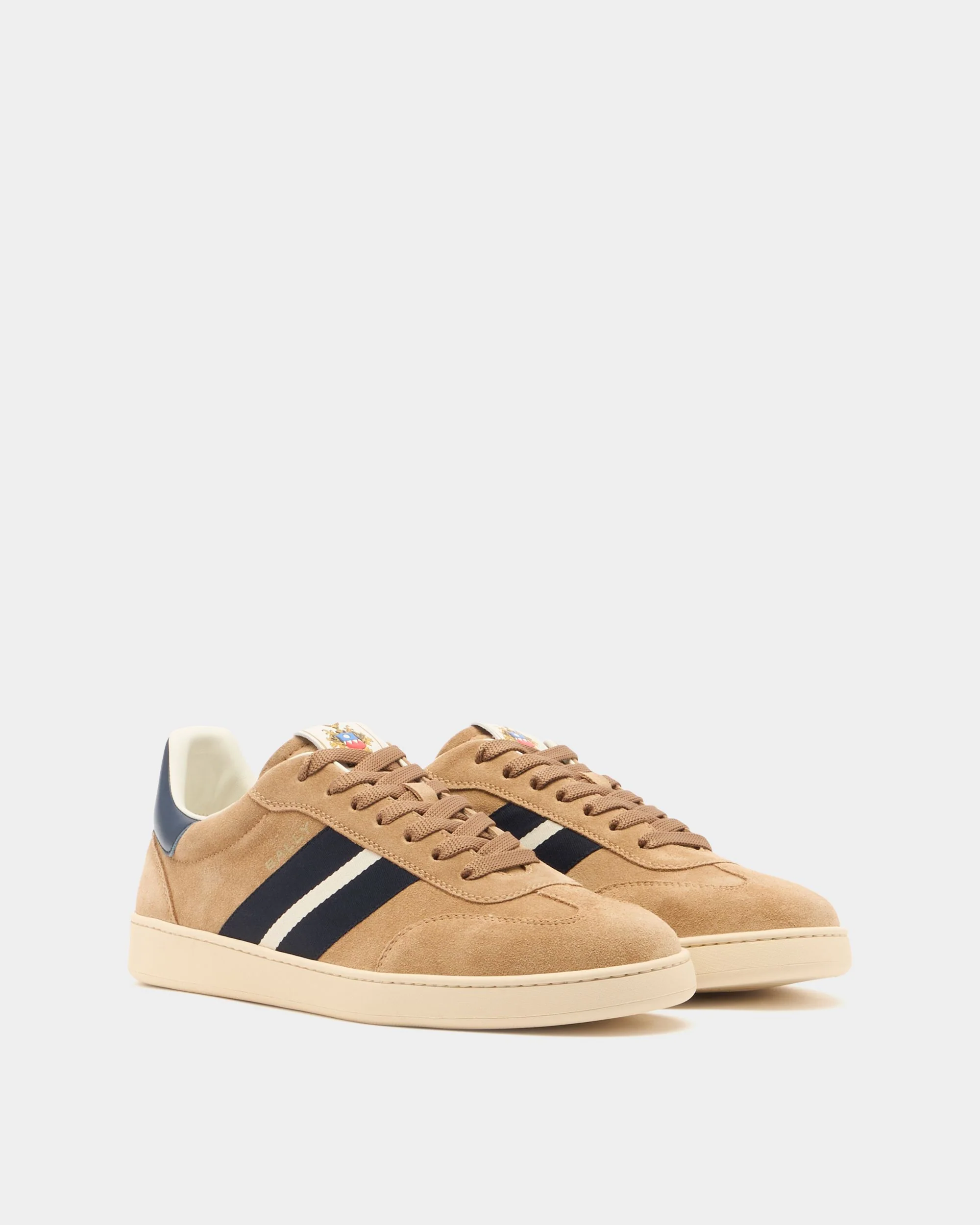 Retro Crest Sneaker in Beige Suede and Blue Leather - Image 3