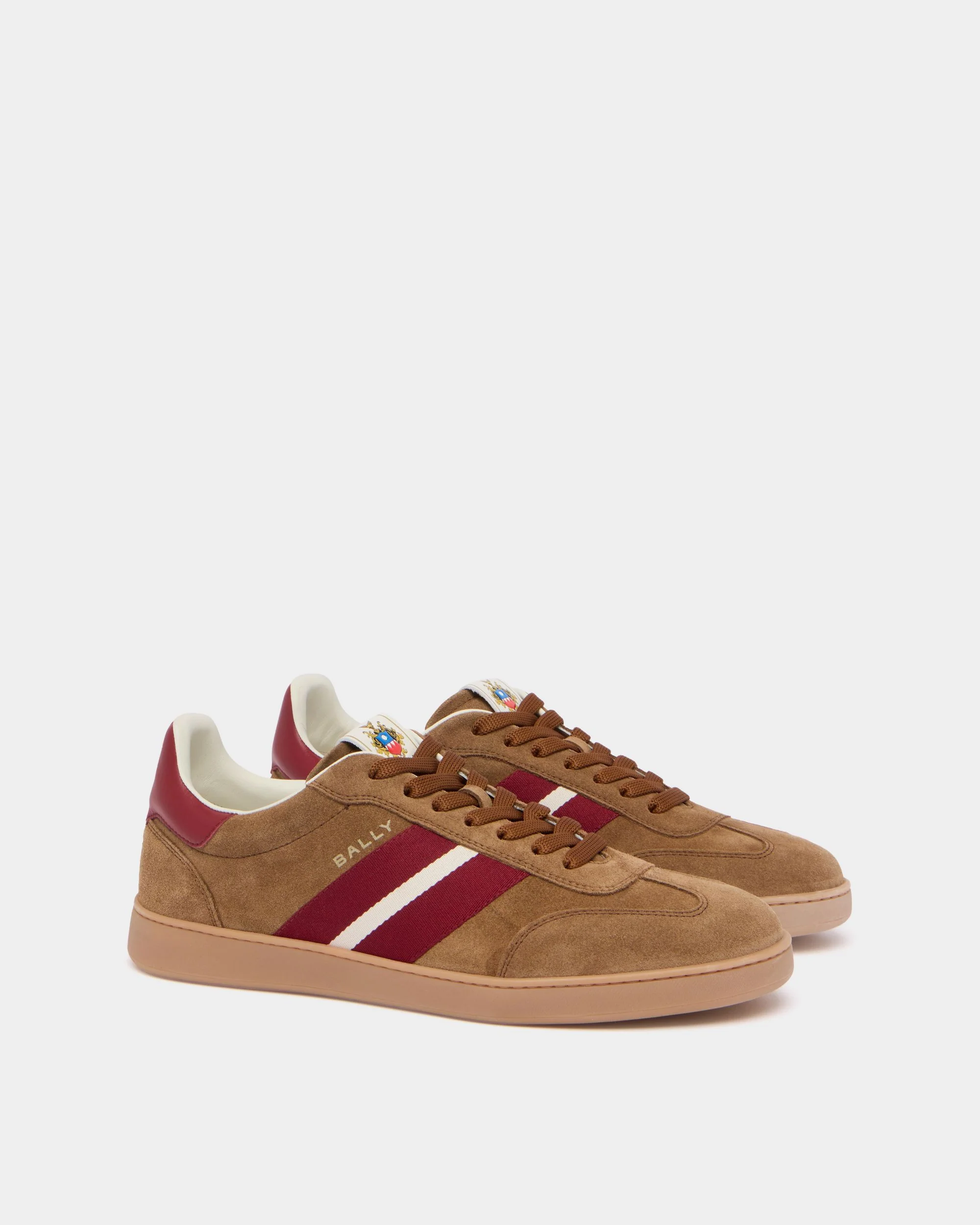 Retro Crest Sneaker in Beige Suede and Red Leather - Image 3