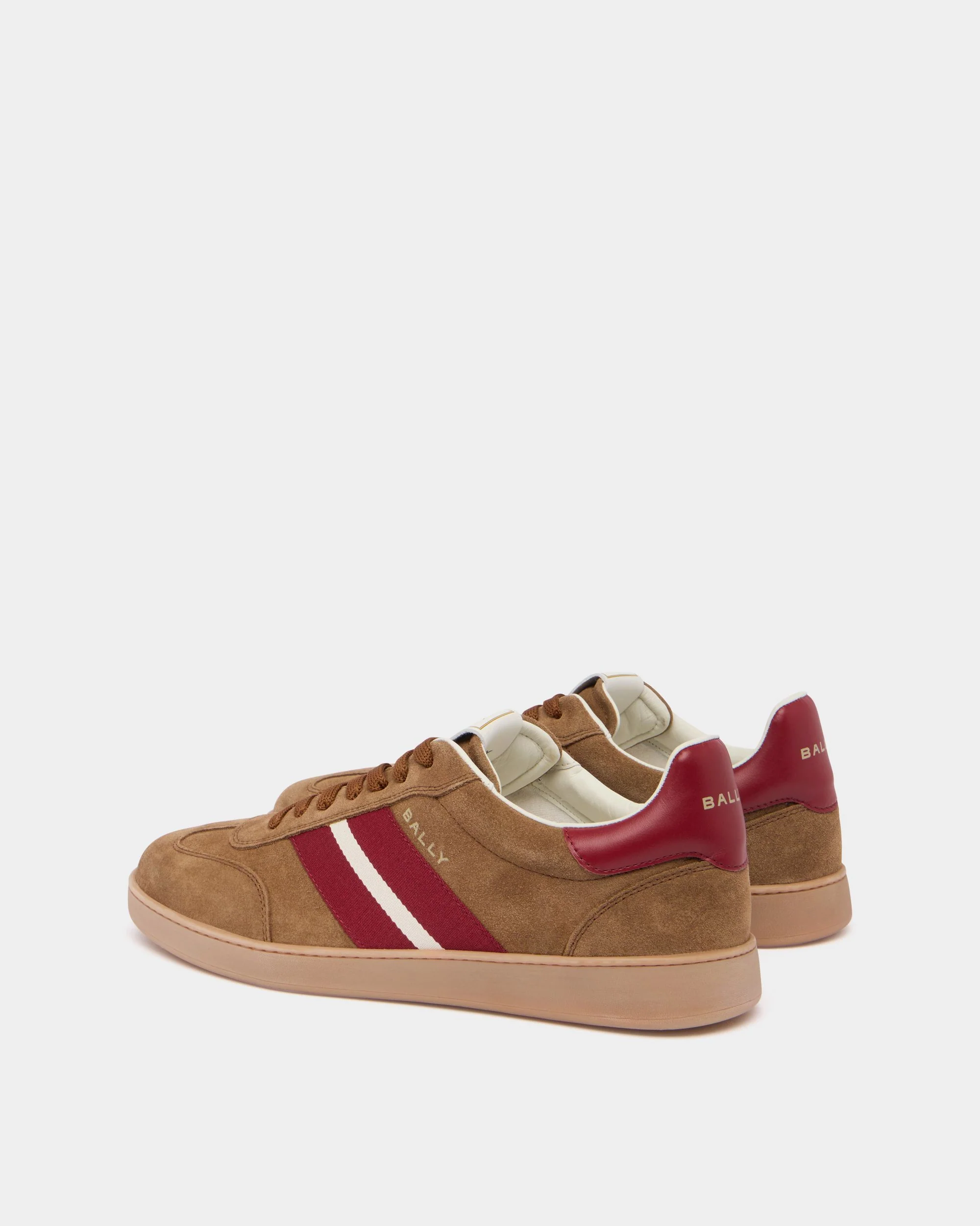 Retro Crest Sneaker in Beige Suede and Red Leather - Image 4