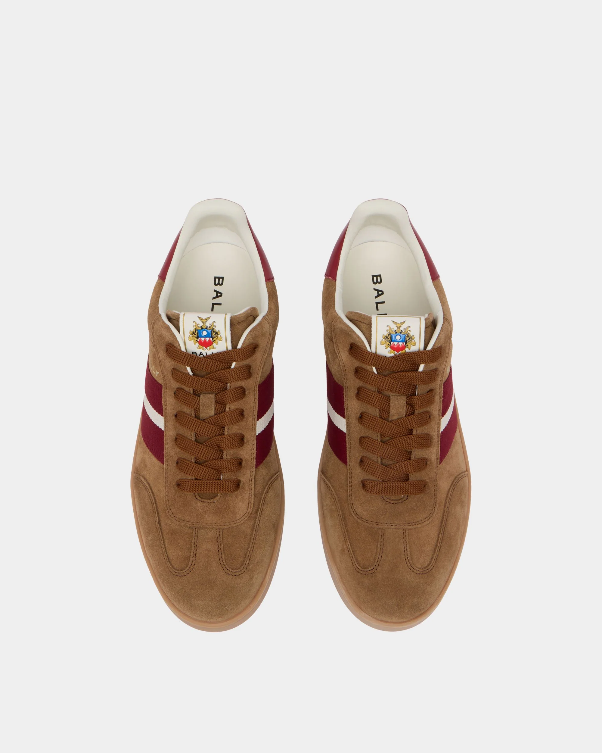 Retro Crest Sneaker in Beige Suede and Red Leather - Image 5