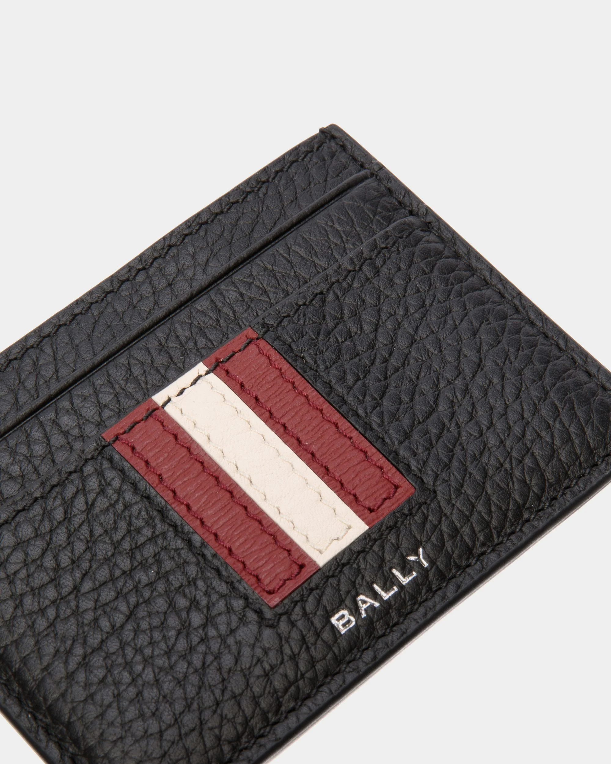 Ribbon Card Holder In Black Grained Leather - Image 4