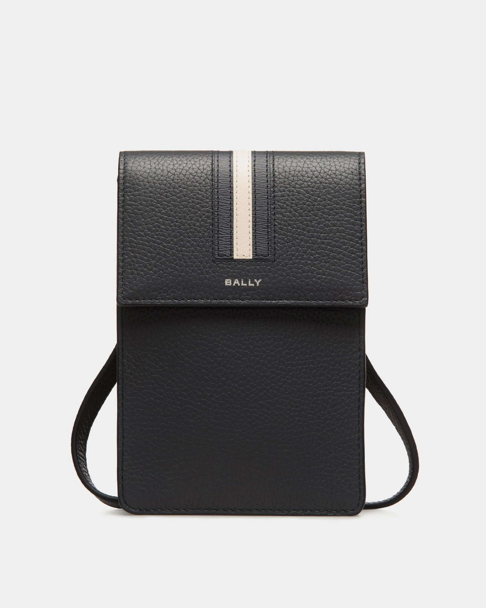 Ribbon Phone Wallet In Blue Grained Leather