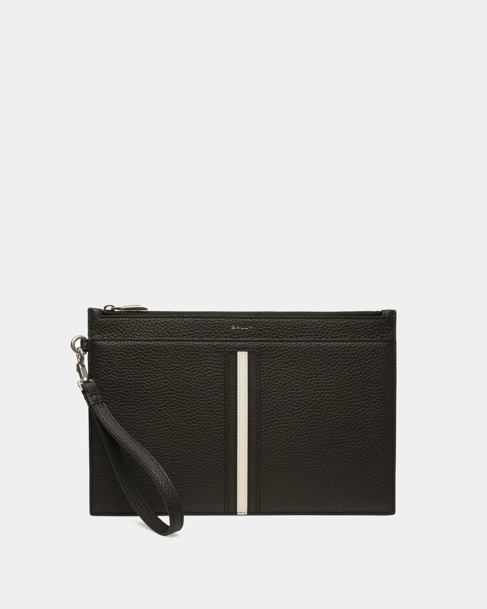 Ribbon Pouch in Black Grained Leather