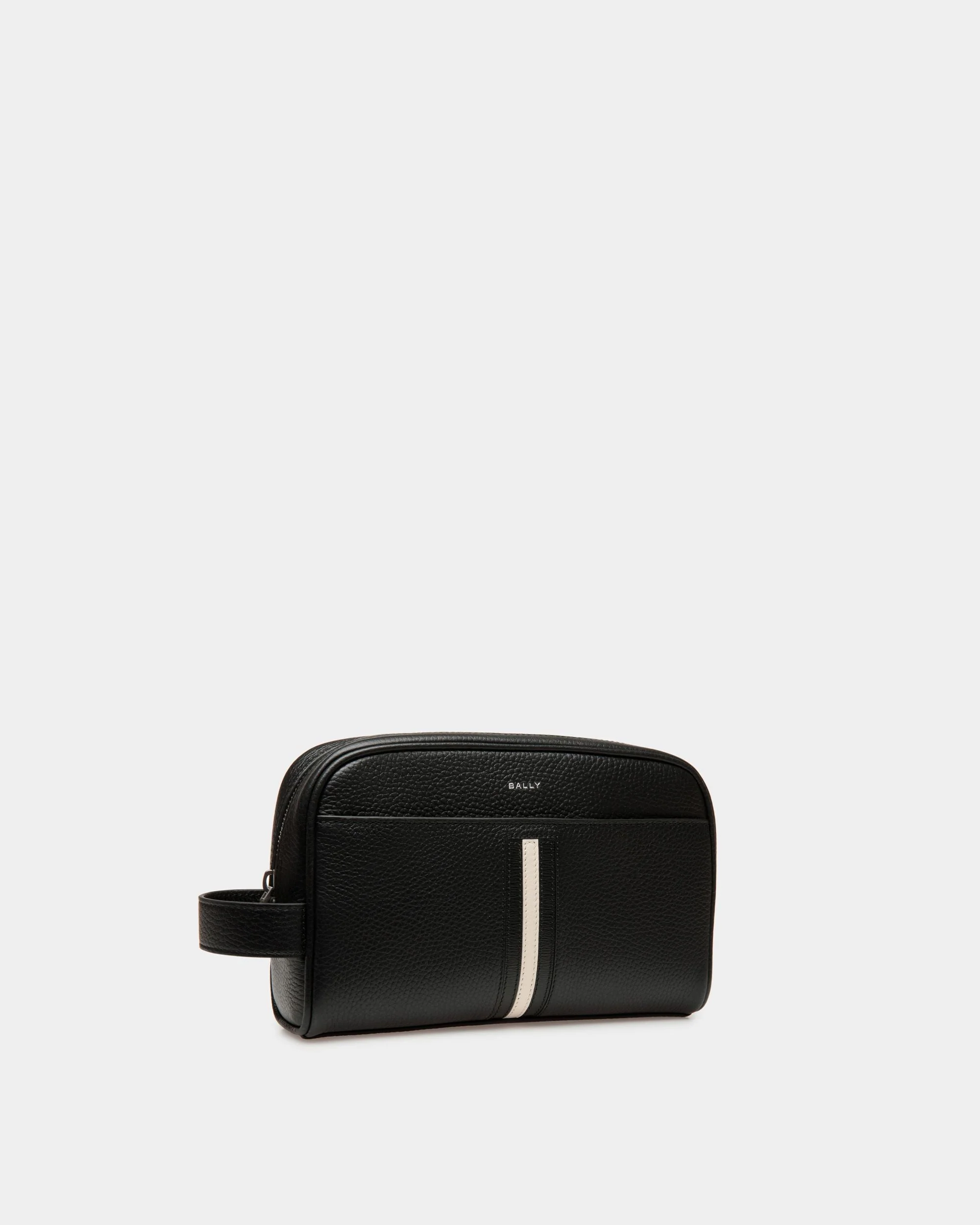 Ribbon Toiletry Bag In Black Leather - Image 3