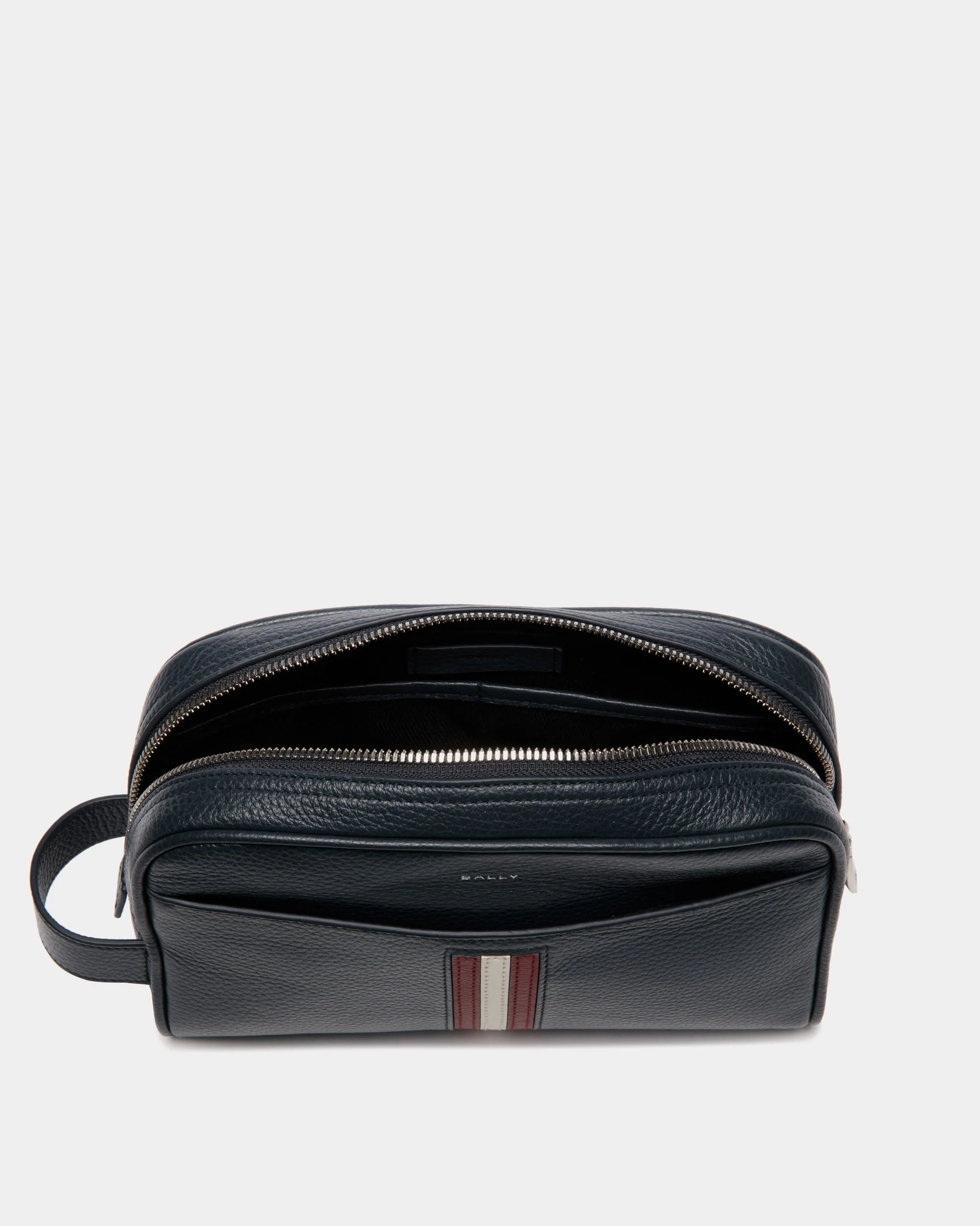 Ribbon Washbag In Navy Blue Leather - Image 3
