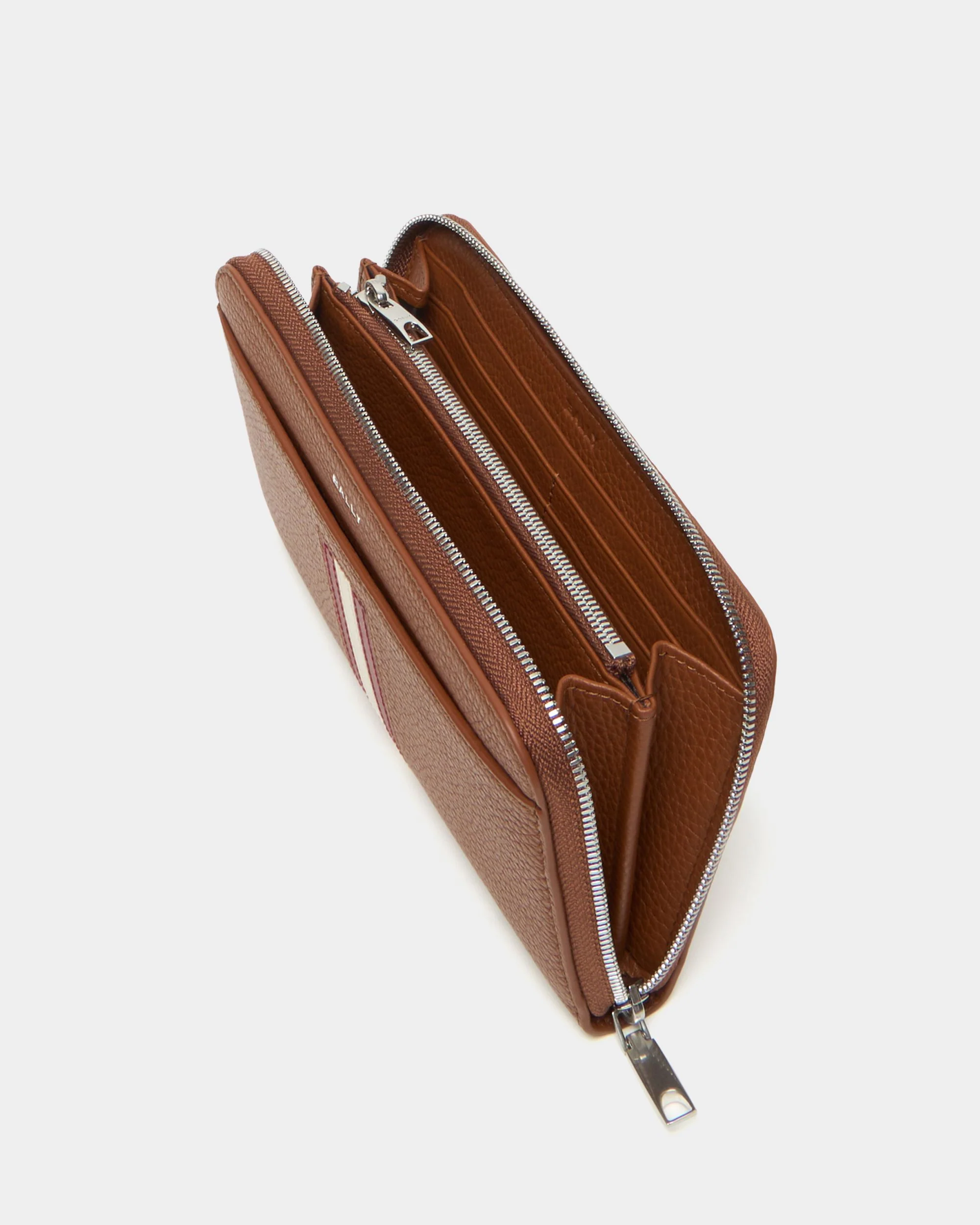 Ribbon Zip Around Wallet in Amber Brown Grained Leather - Image 3
