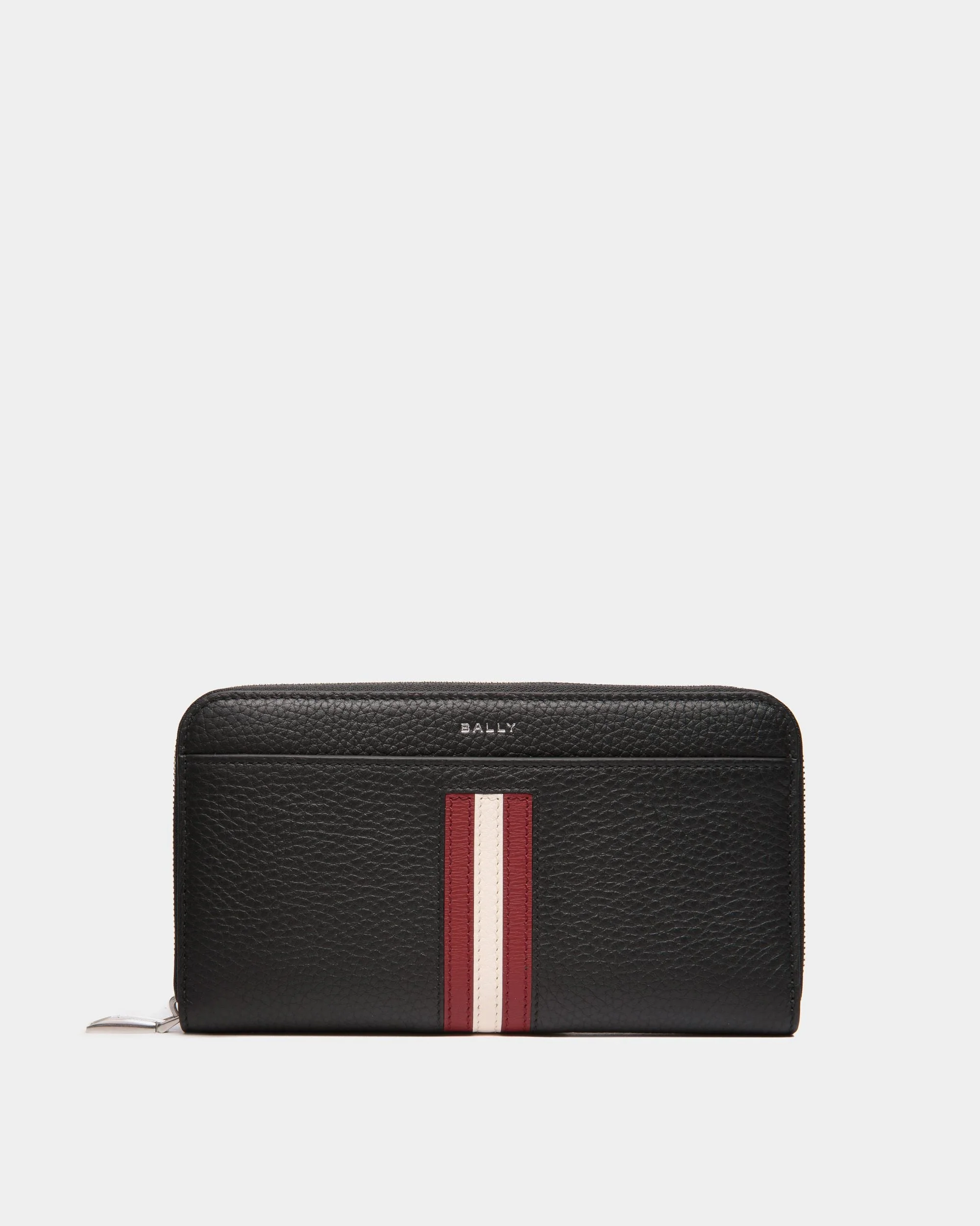 Ribbon Zip Around Wallet in Black Grained Leather