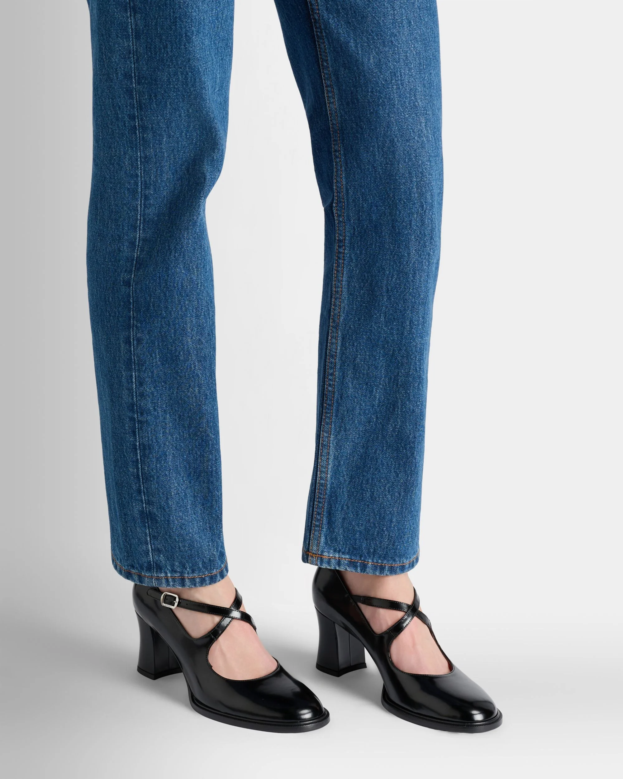 Saule Mary-Jane Pump in Black Brushed Leather - Image 2