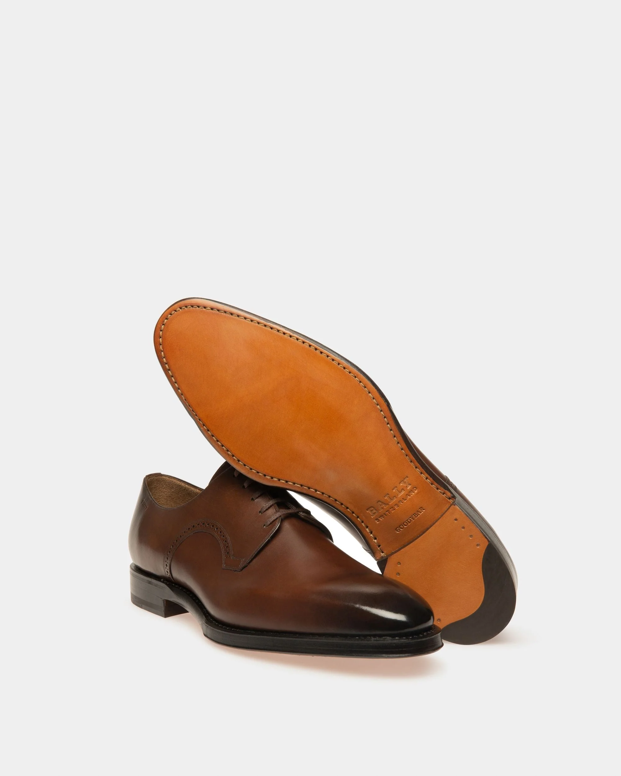 Scamardo Men's Leather Derby Lace-Up Shoe In Mid Brown - Image 4