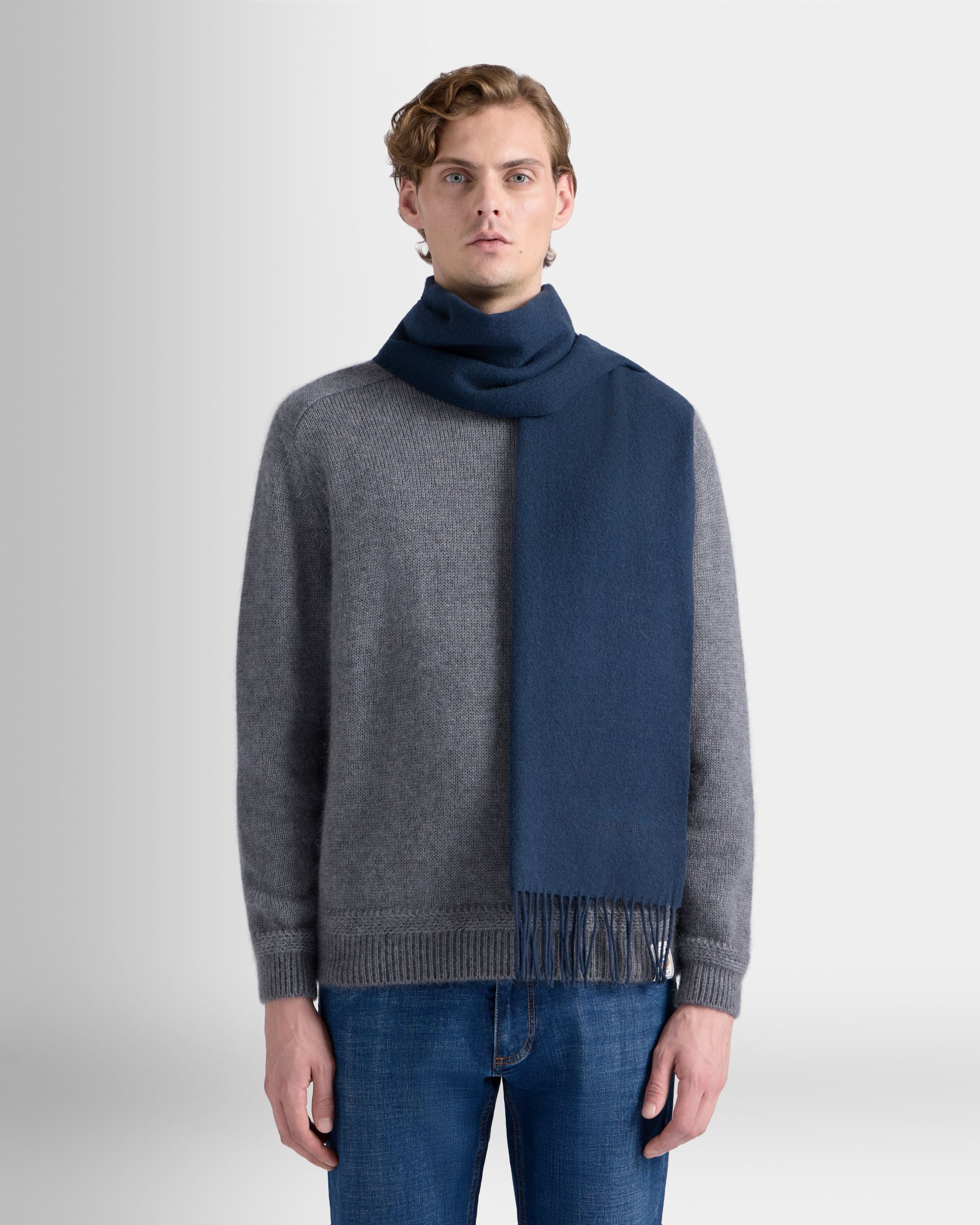 Scarf in Navy Blue Wool - Image 2