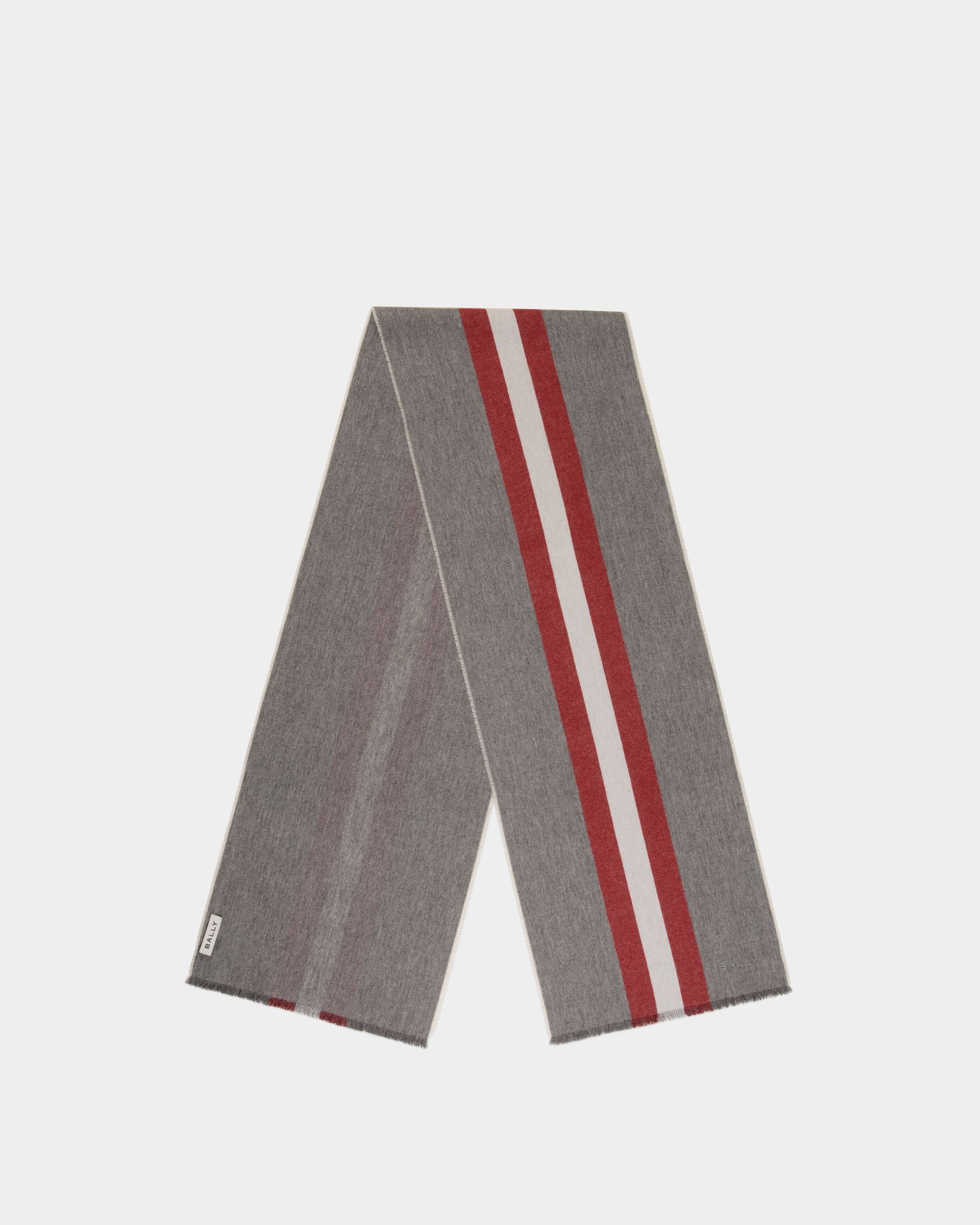 Scarf With a Bally Ribbon in Dark Grey Wool