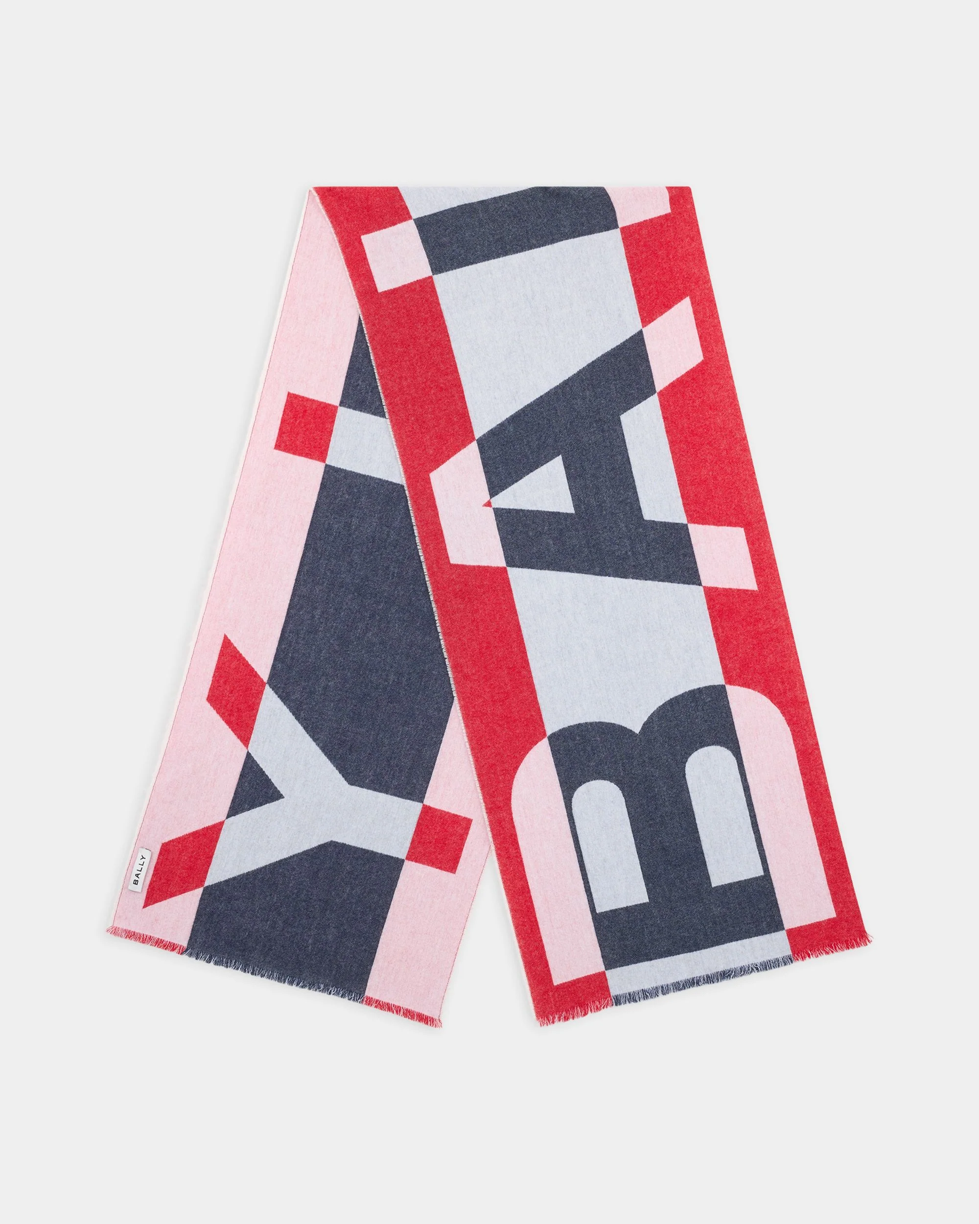 Scarf with a Geometric Bally Logo in Red Wool