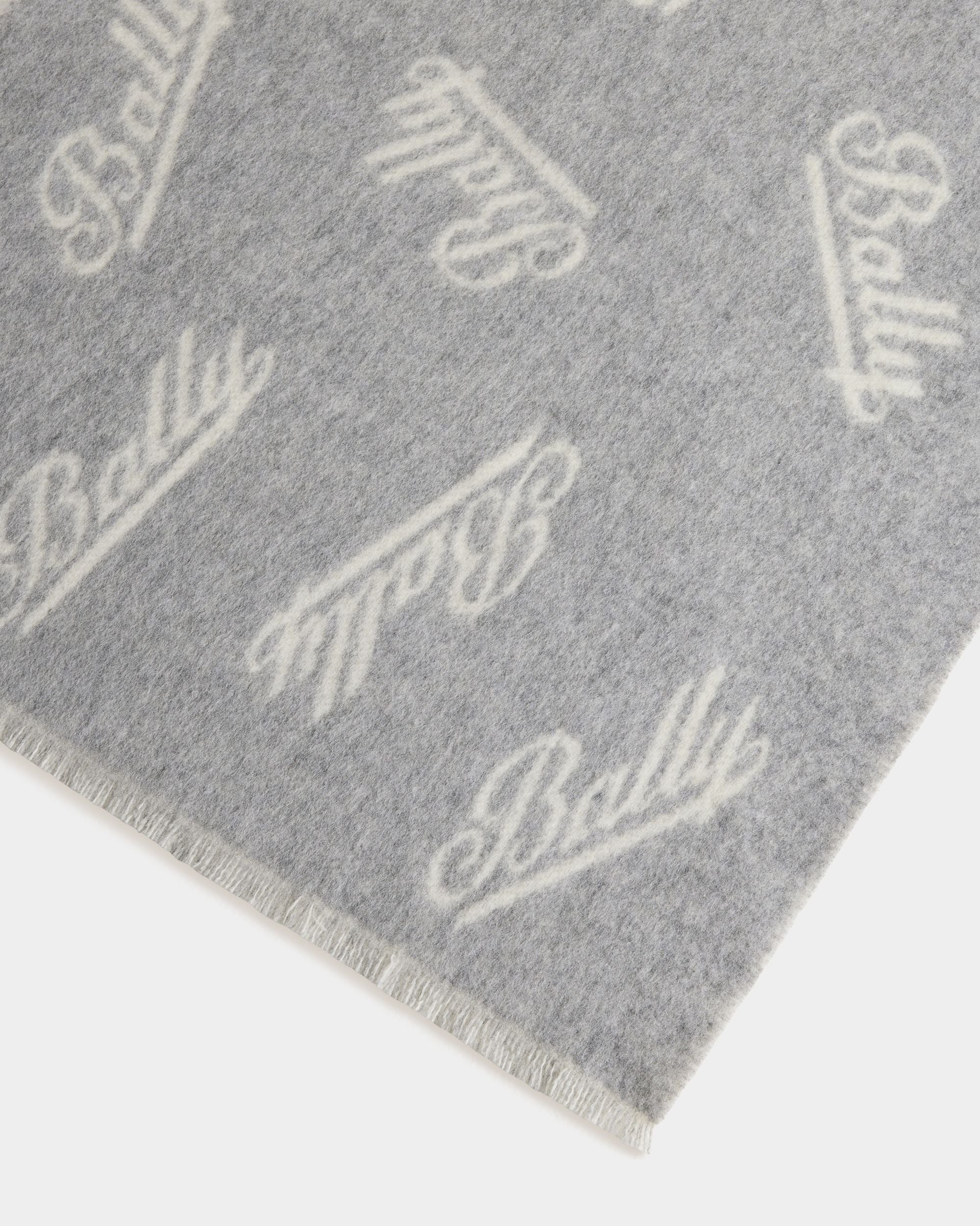 Scarf with a Logo Motif in Grey and White Wool - Image 3