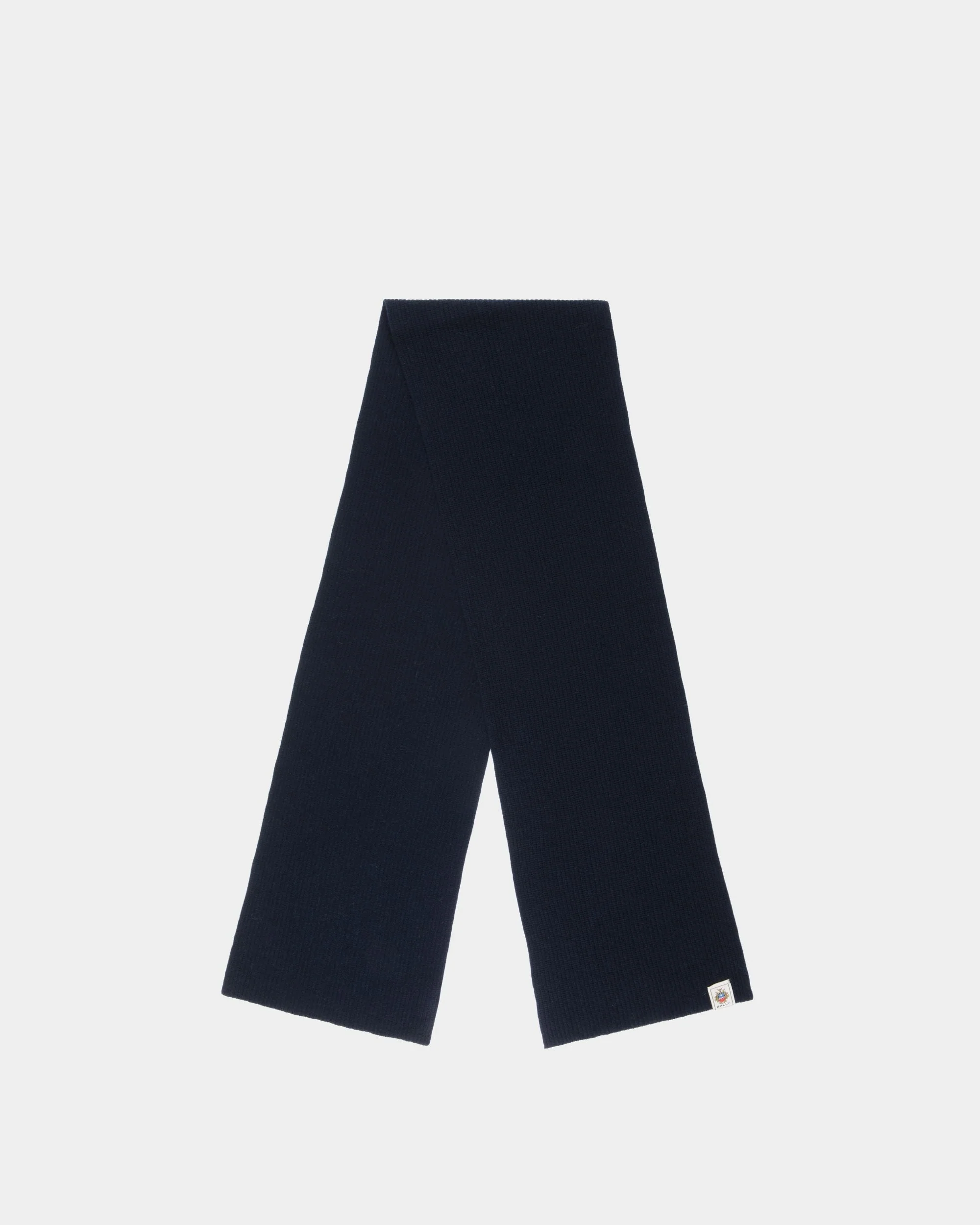 Scarf With Bally Crest Logo In Navy Blue Wool