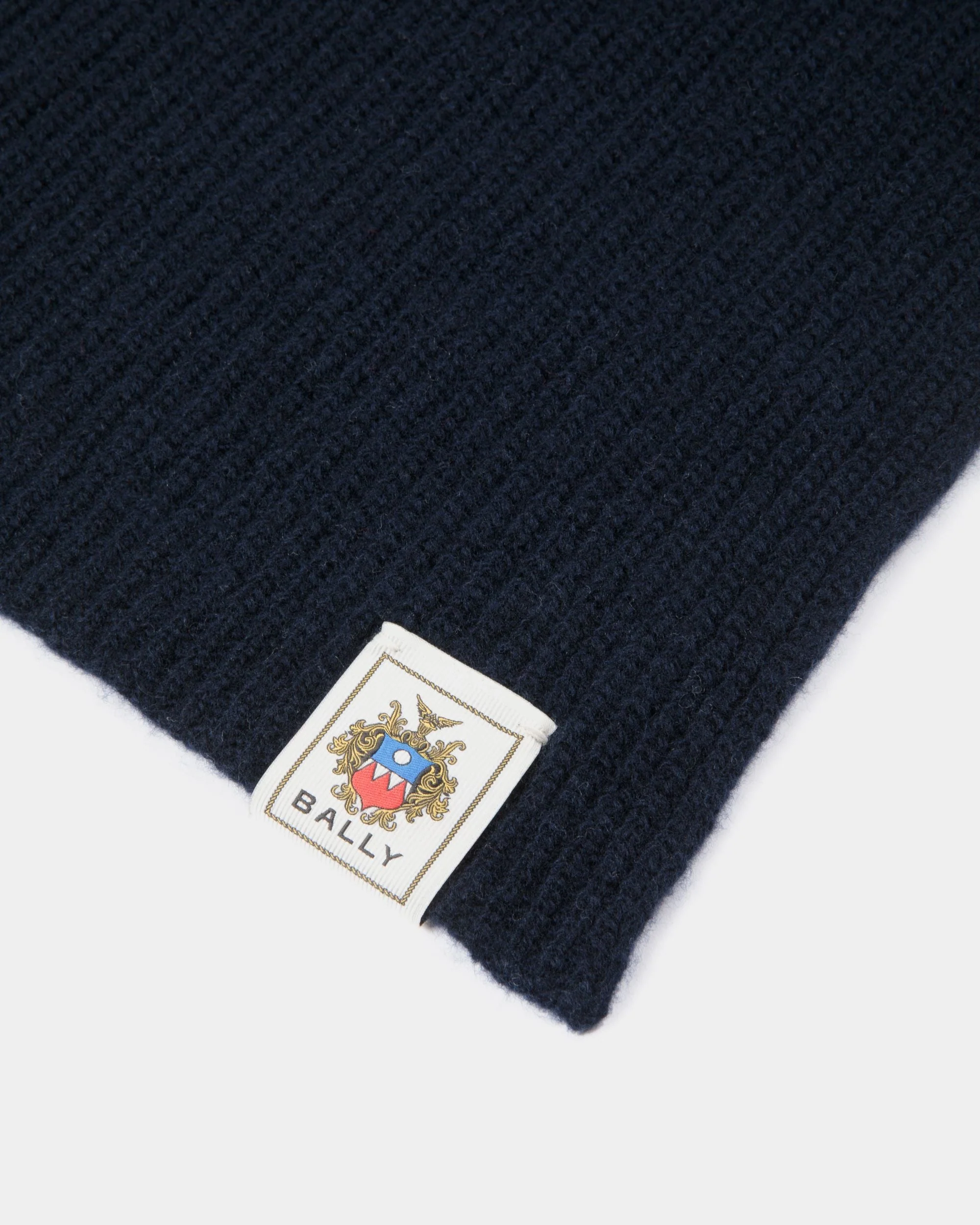 Scarf With Bally Crest Logo In Navy Blue Wool - Image 2