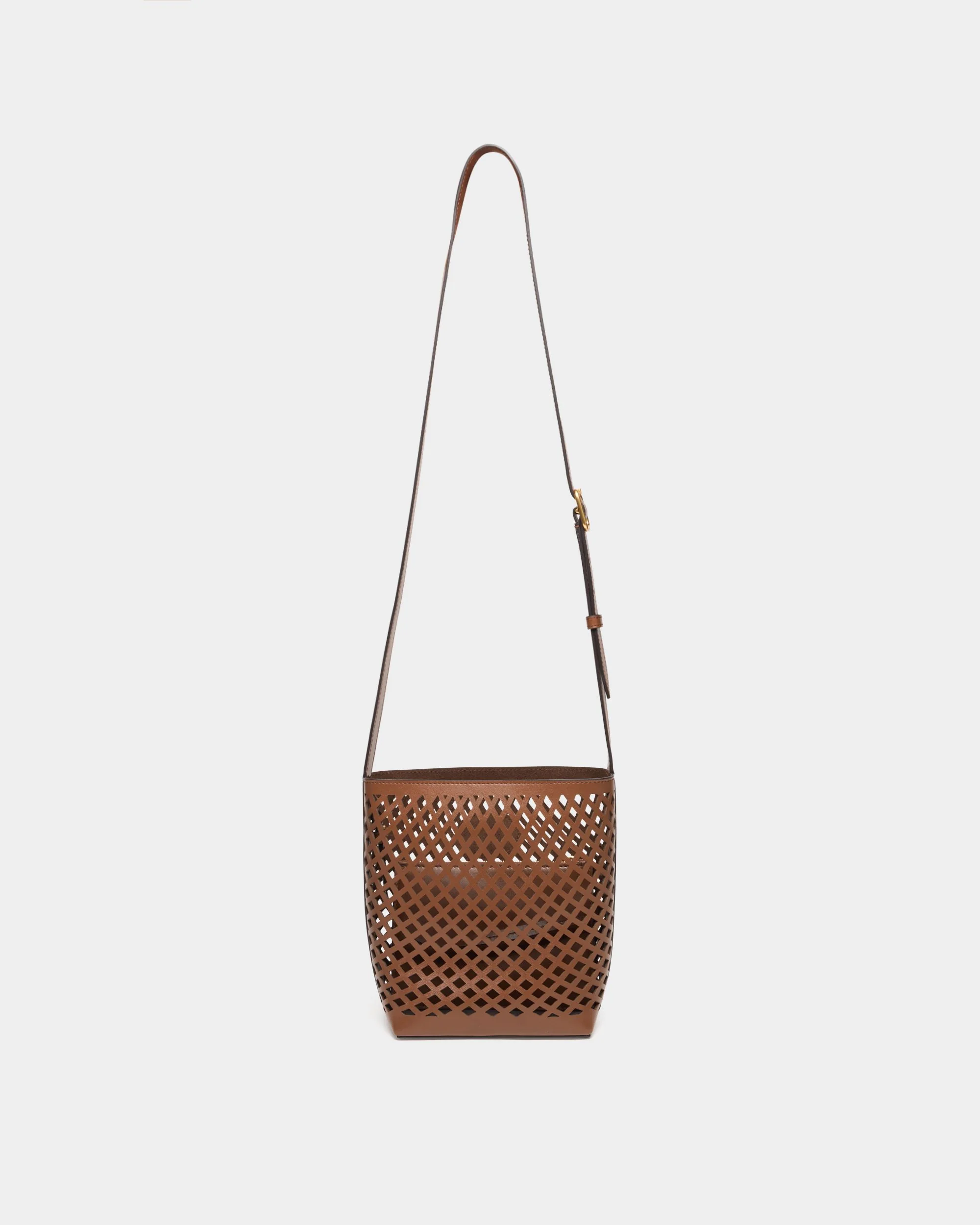 Signature Bucket Bag in Brown Laser-Cut Leather - Image 3