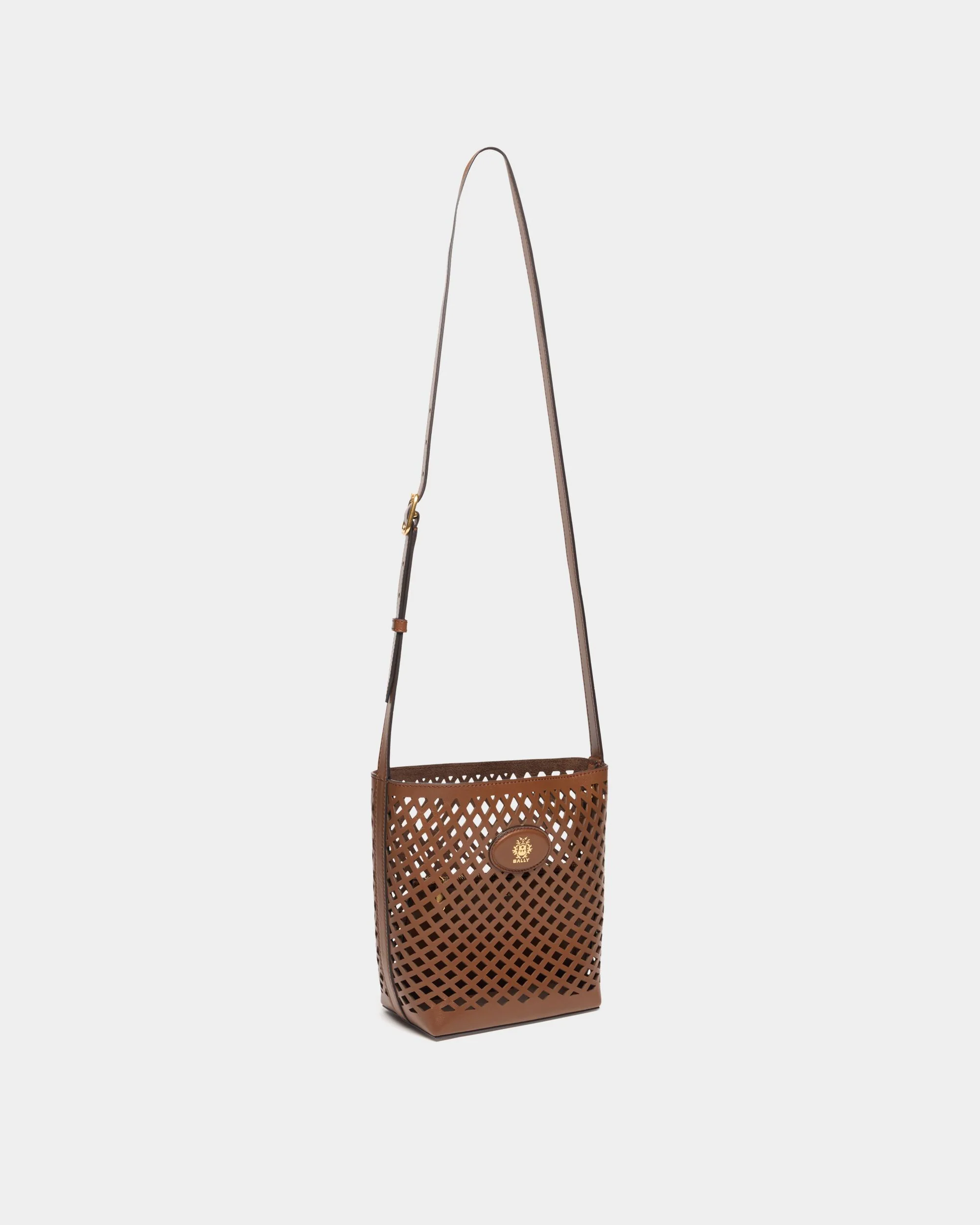Signature Bucket Bag in Brown Laser-Cut Leather - Image 4