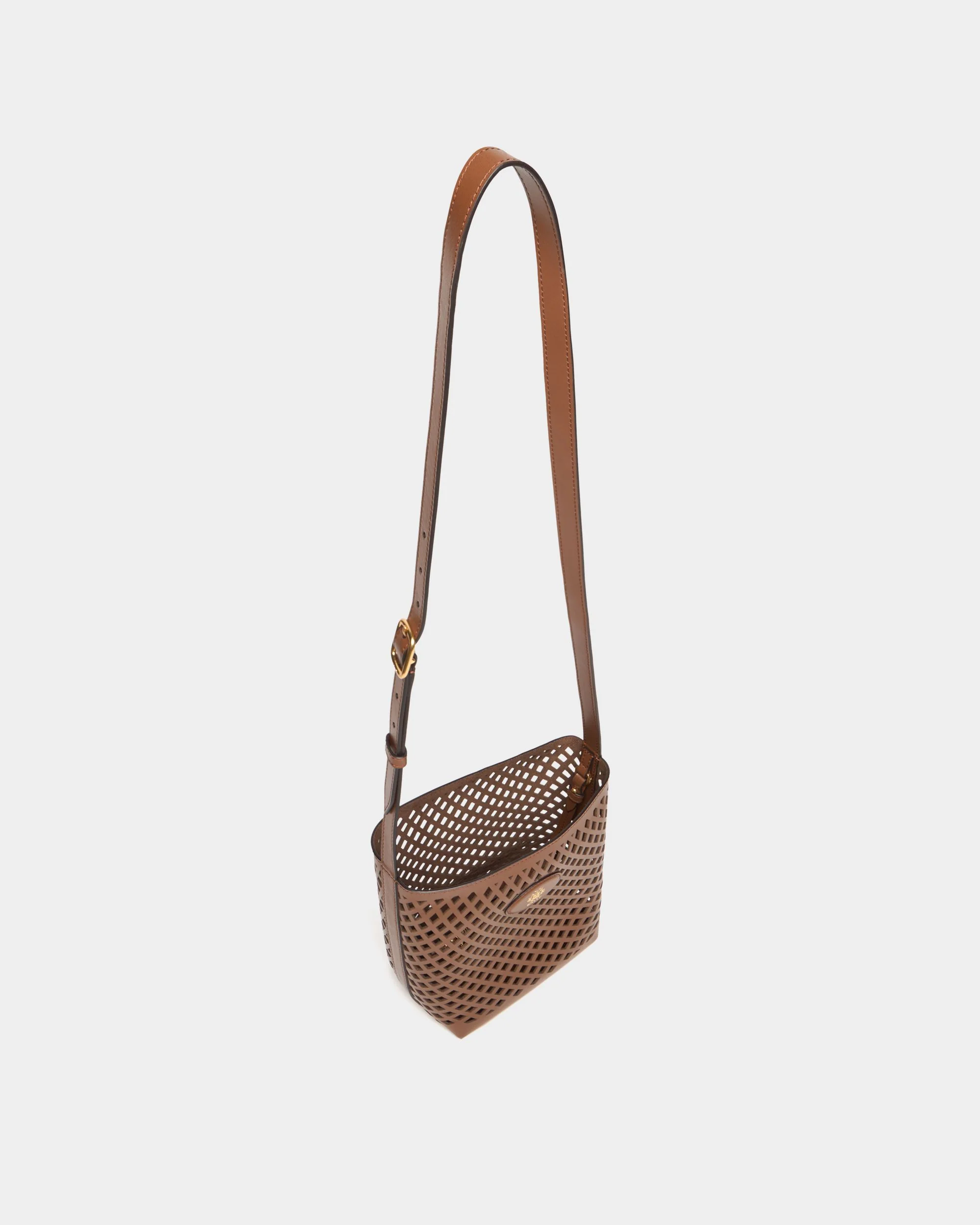 Signature Bucket Bag in Brown Laser-Cut Leather - Image 5