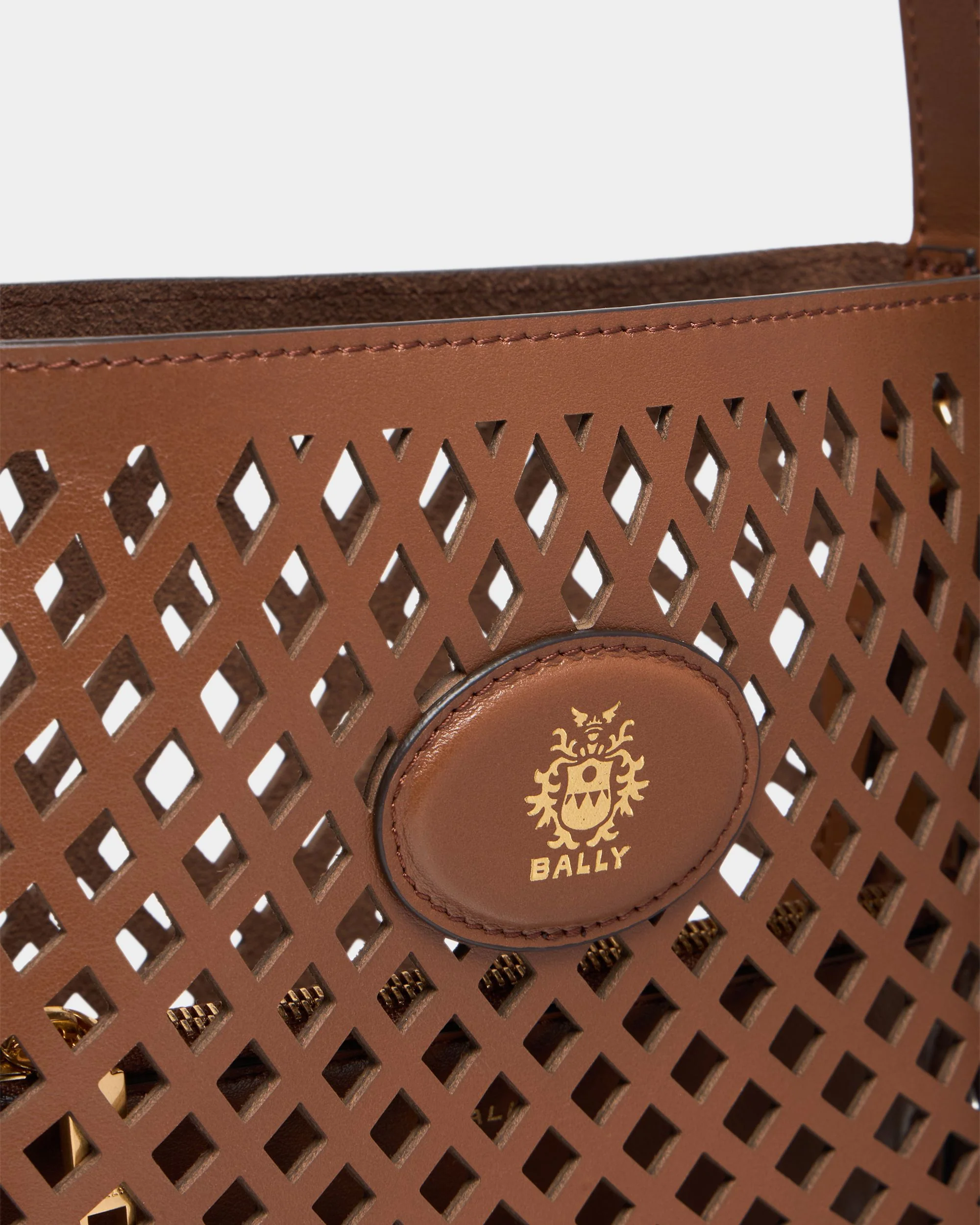 Signature Bucket Bag in Brown Laser-Cut Leather - Image 6