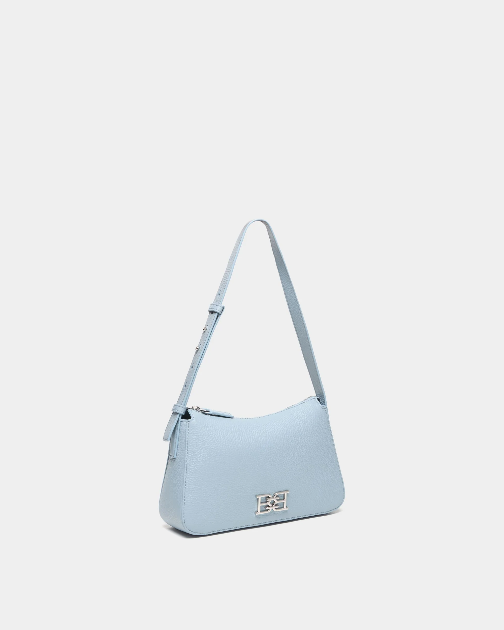 Small Shoulder Bag In Light Blue Grained leather - Image 3