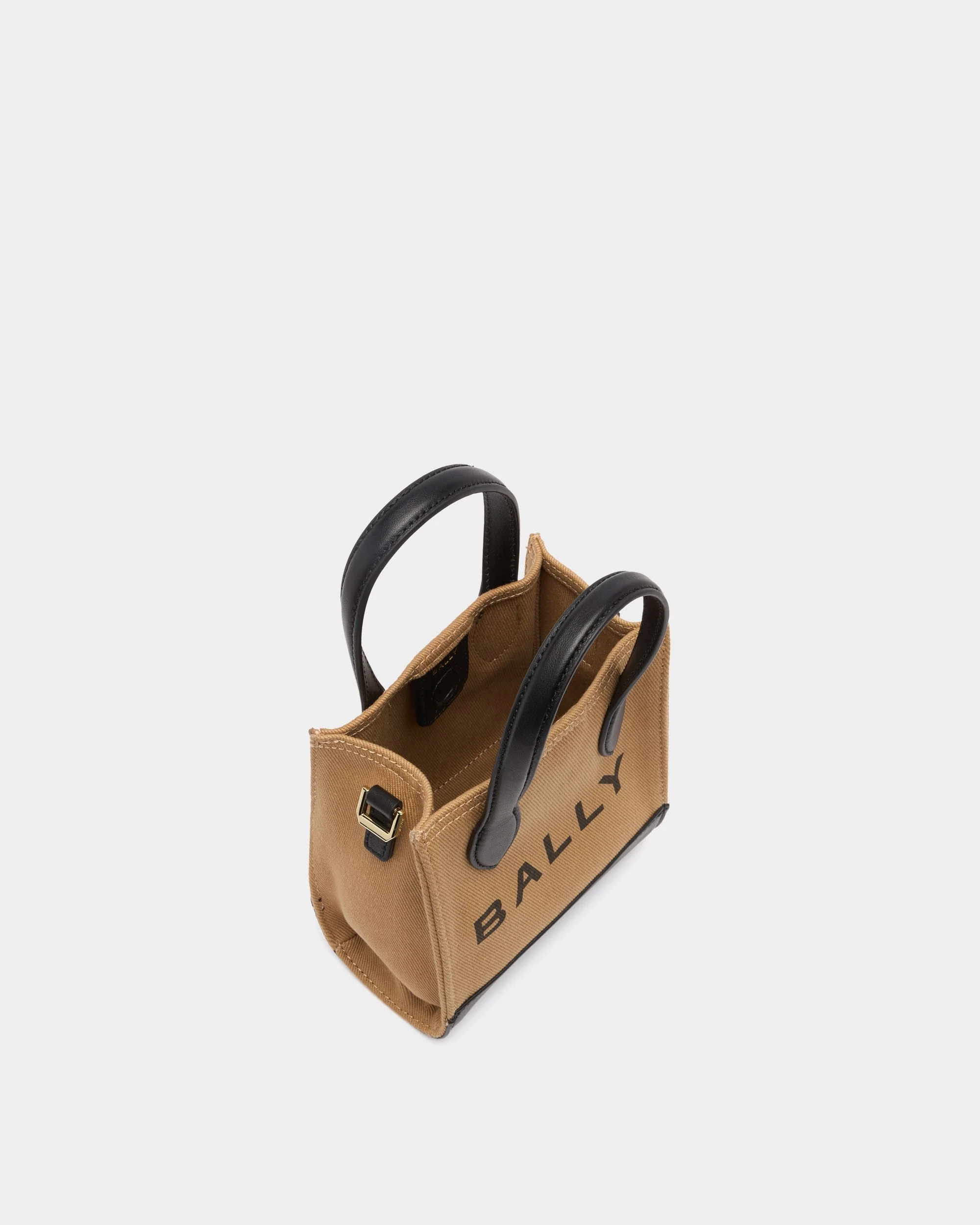 Small Tote Bag In Beige Canvas and Leather - Image 4