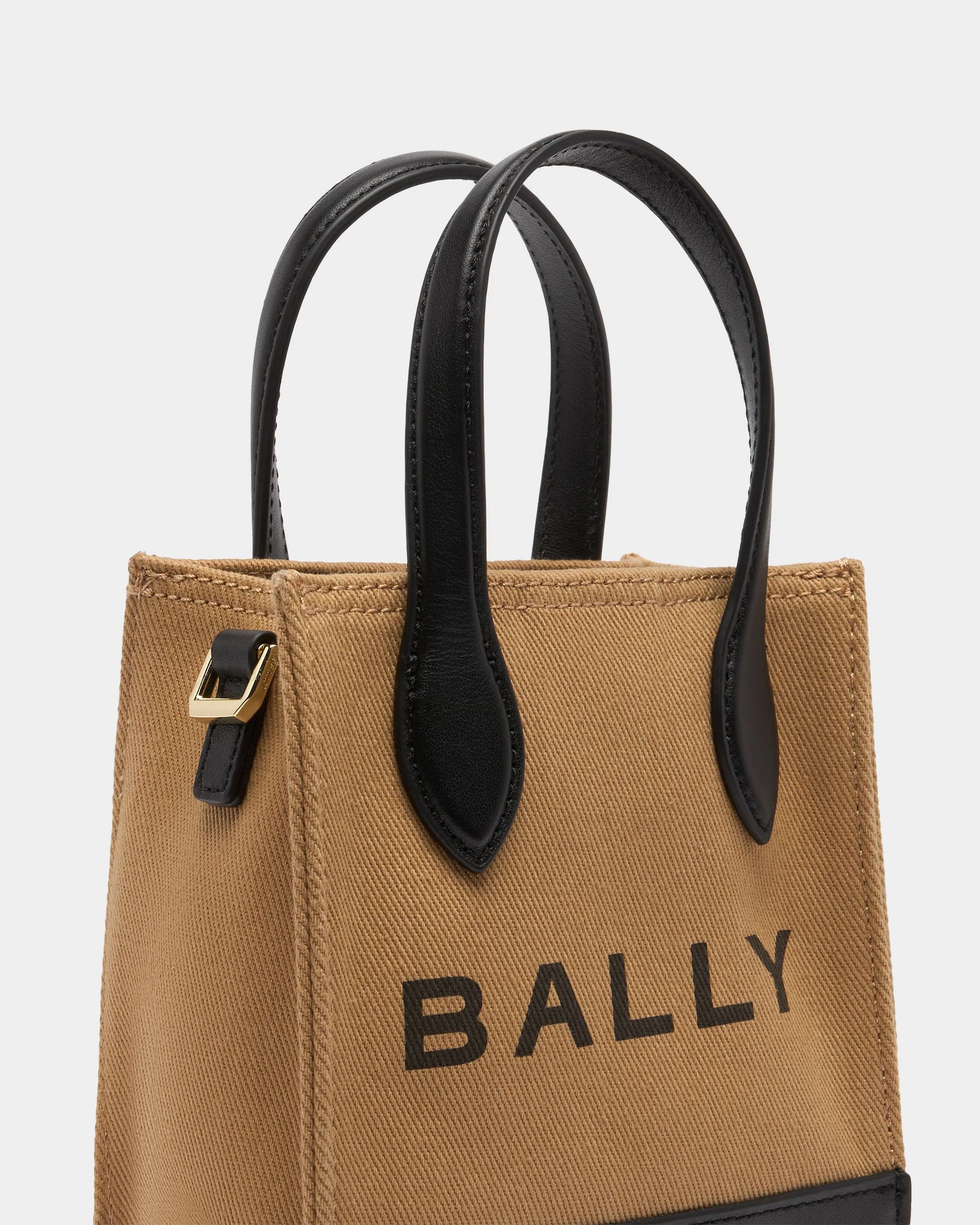 Small Tote Bag In Beige Canvas and Leather - Image 5