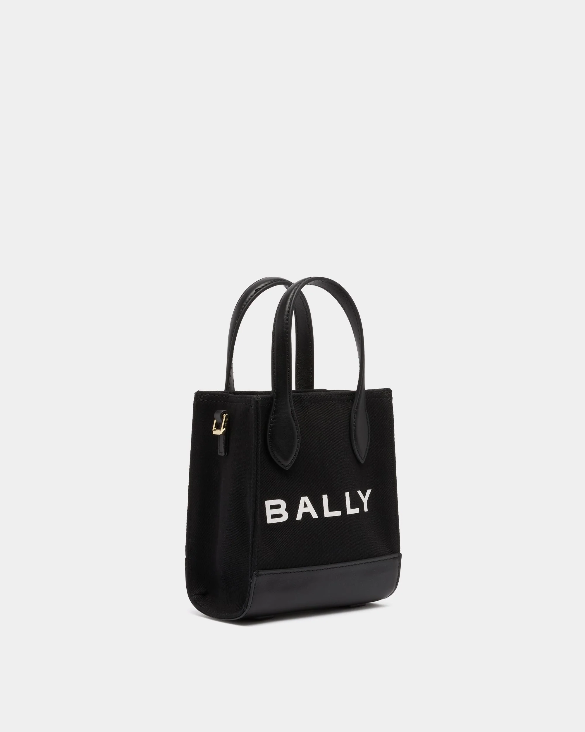 Small Tote Bag In Black Canvas and Leather - Image 3