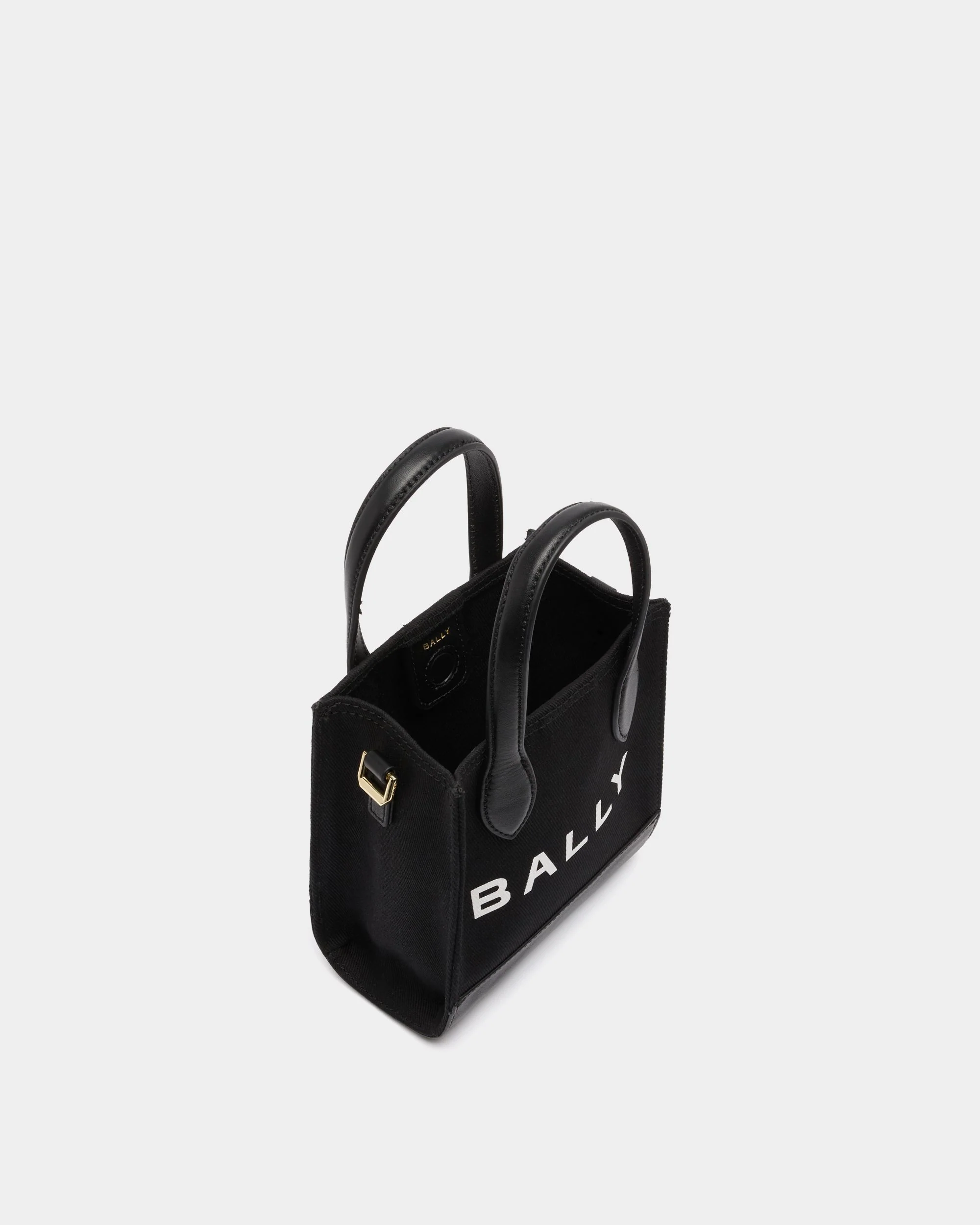 Small Tote Bag In Black Canvas and Leather - Image 4