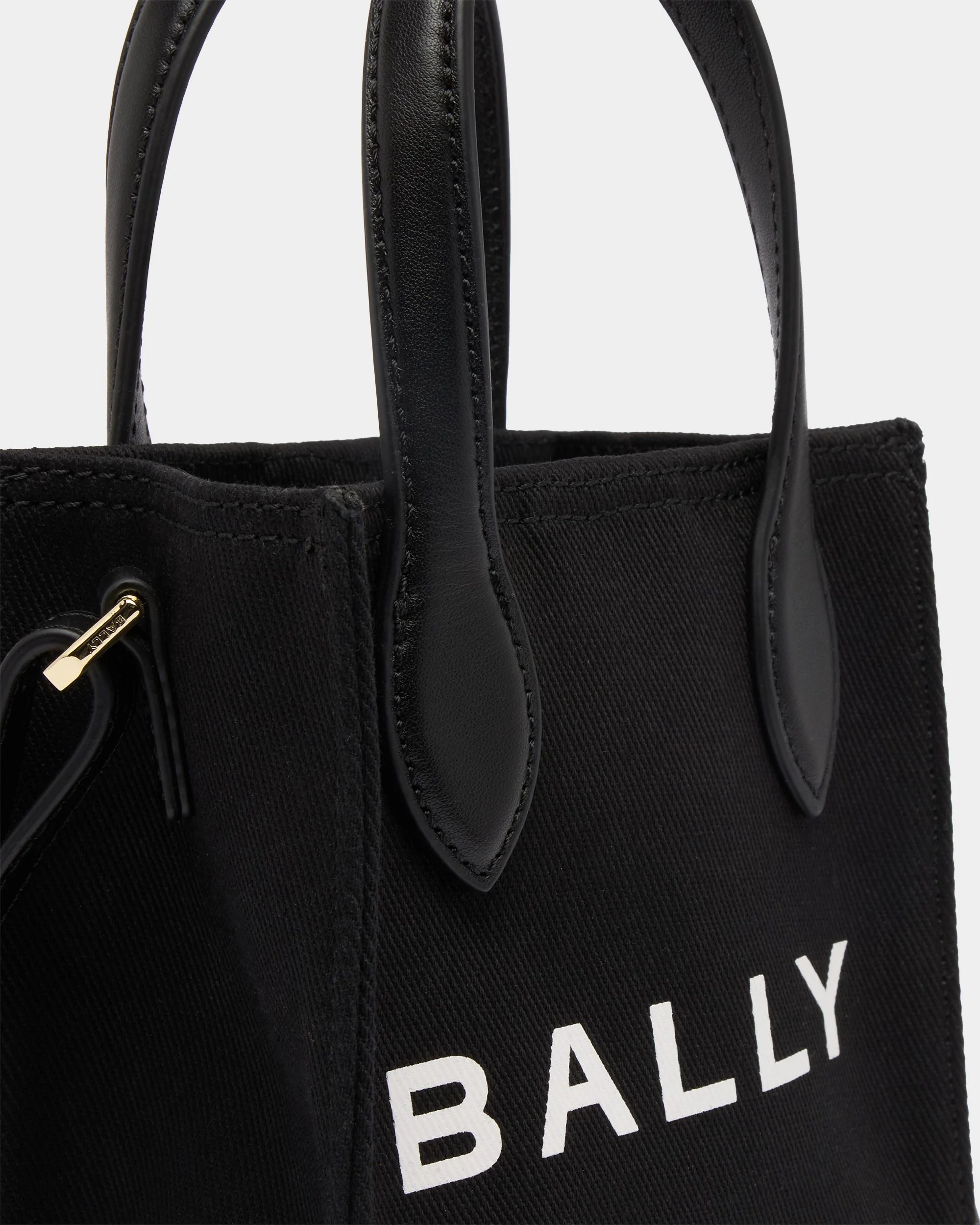 Small Tote Bag In Black Canvas and Leather - Image 5