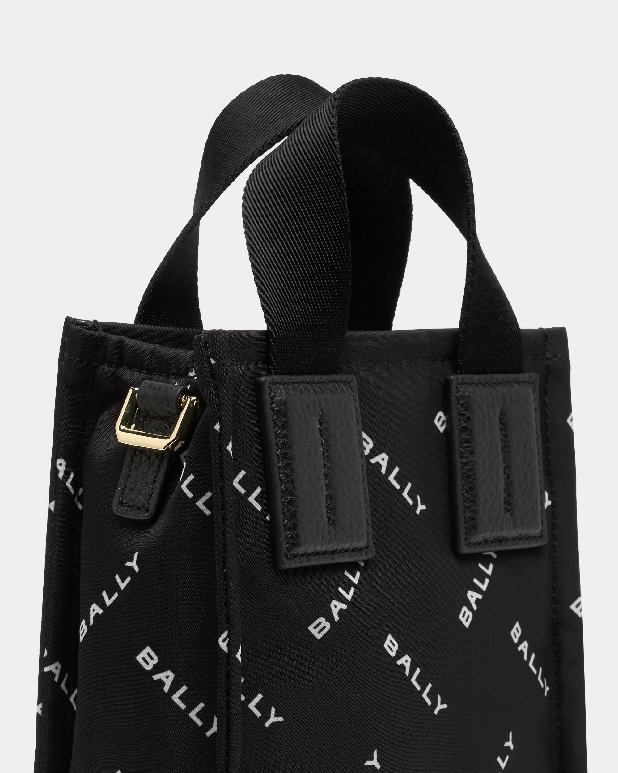 Small Tote Bag In Black Nylon With a Chevron Logo Print - Image 5