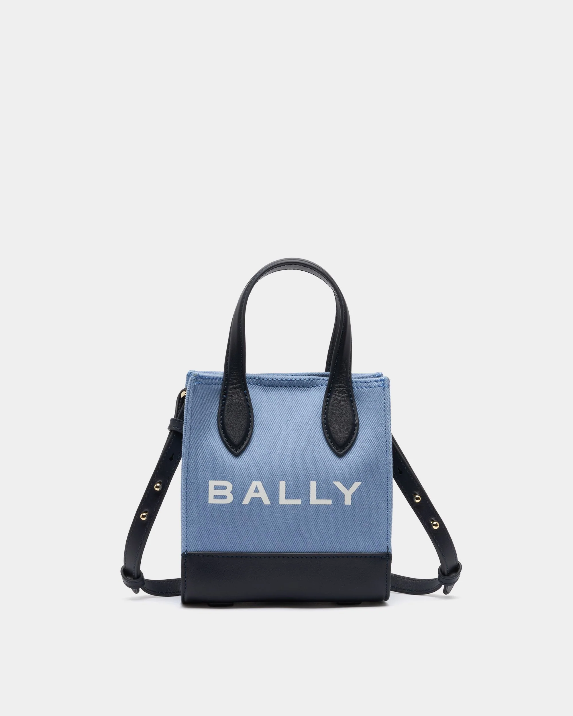 Small Tote Bag In Blue Canvas and Leather