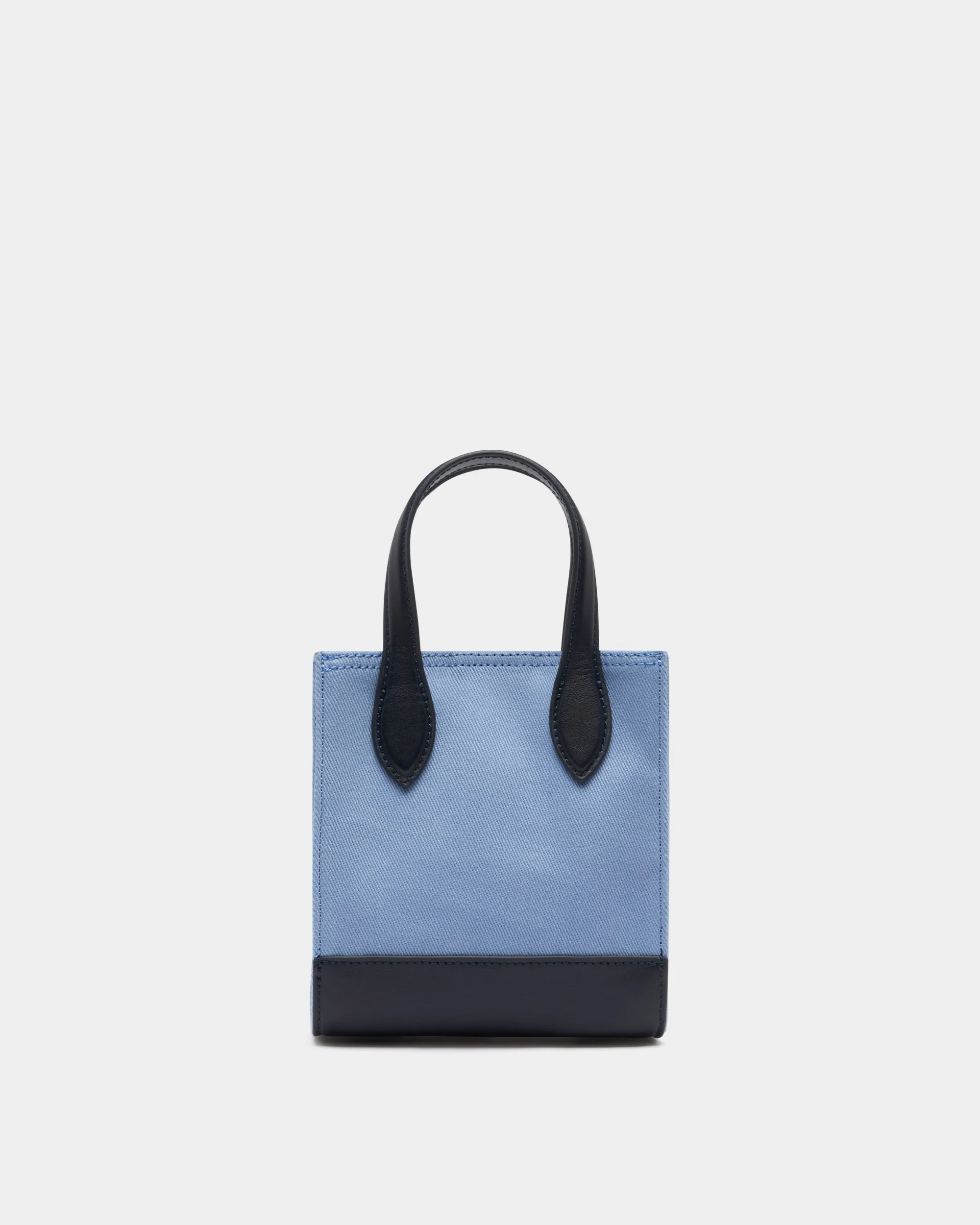 Small Tote Bag In Blue Canvas and Leather - Image 2
