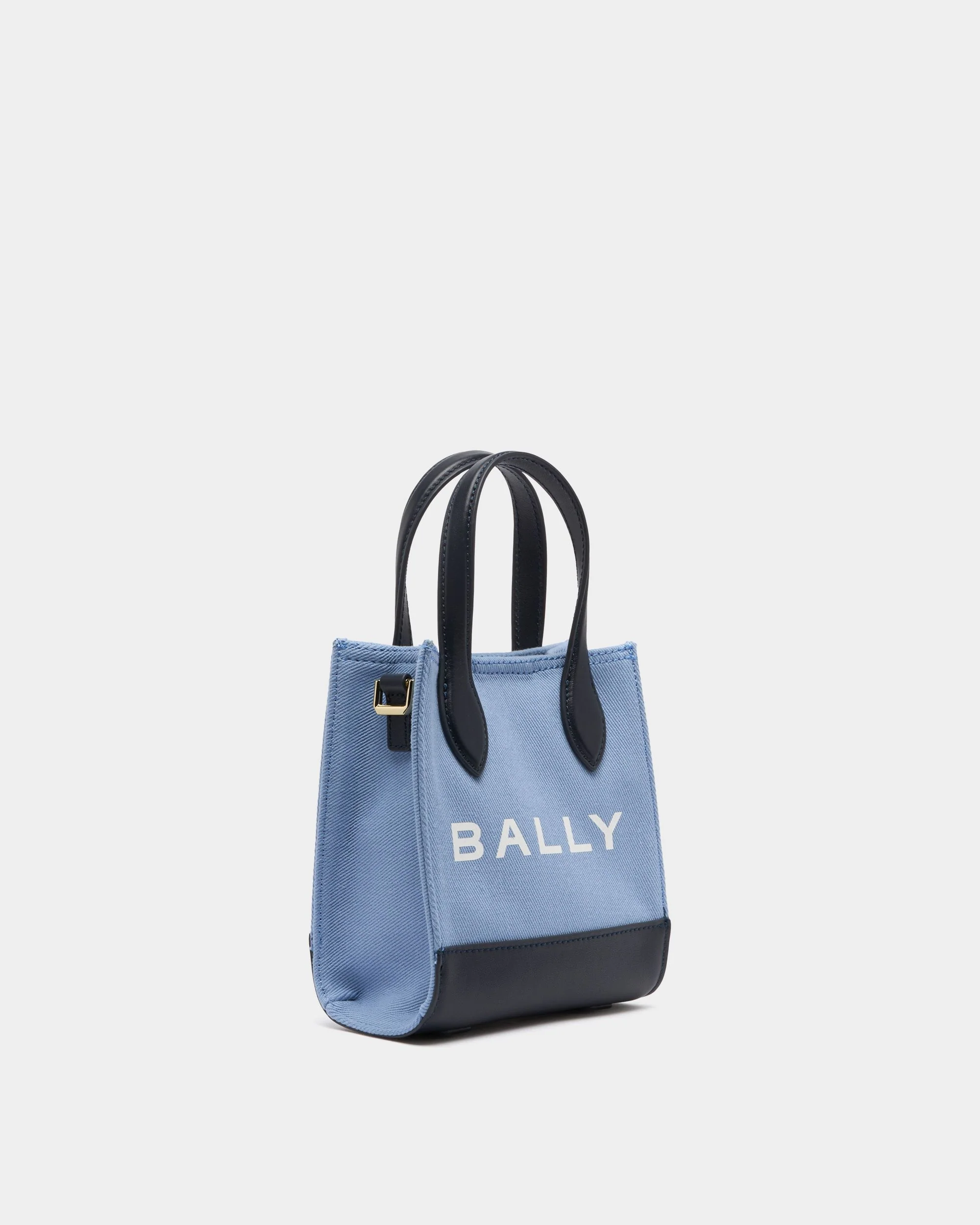 Small Tote Bag In Blue Canvas and Leather - Image 3